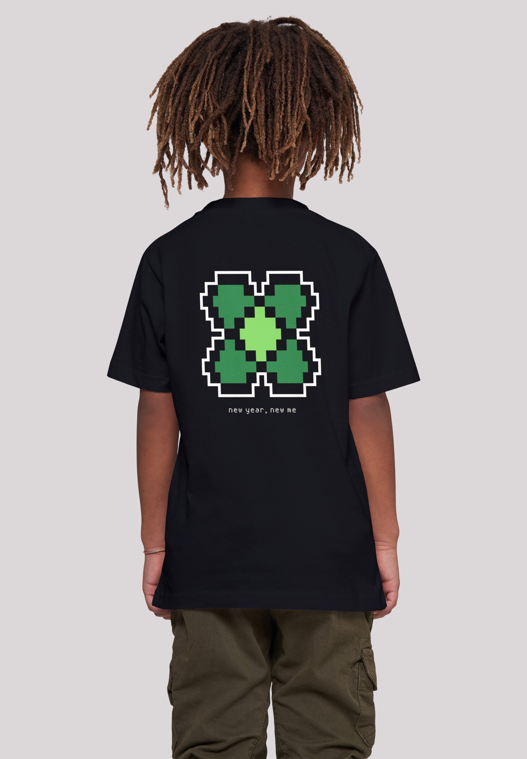 Kleeblatt Pixel Print T-Shirt F4NT4STIC Year schwarz Silvester New Happy
