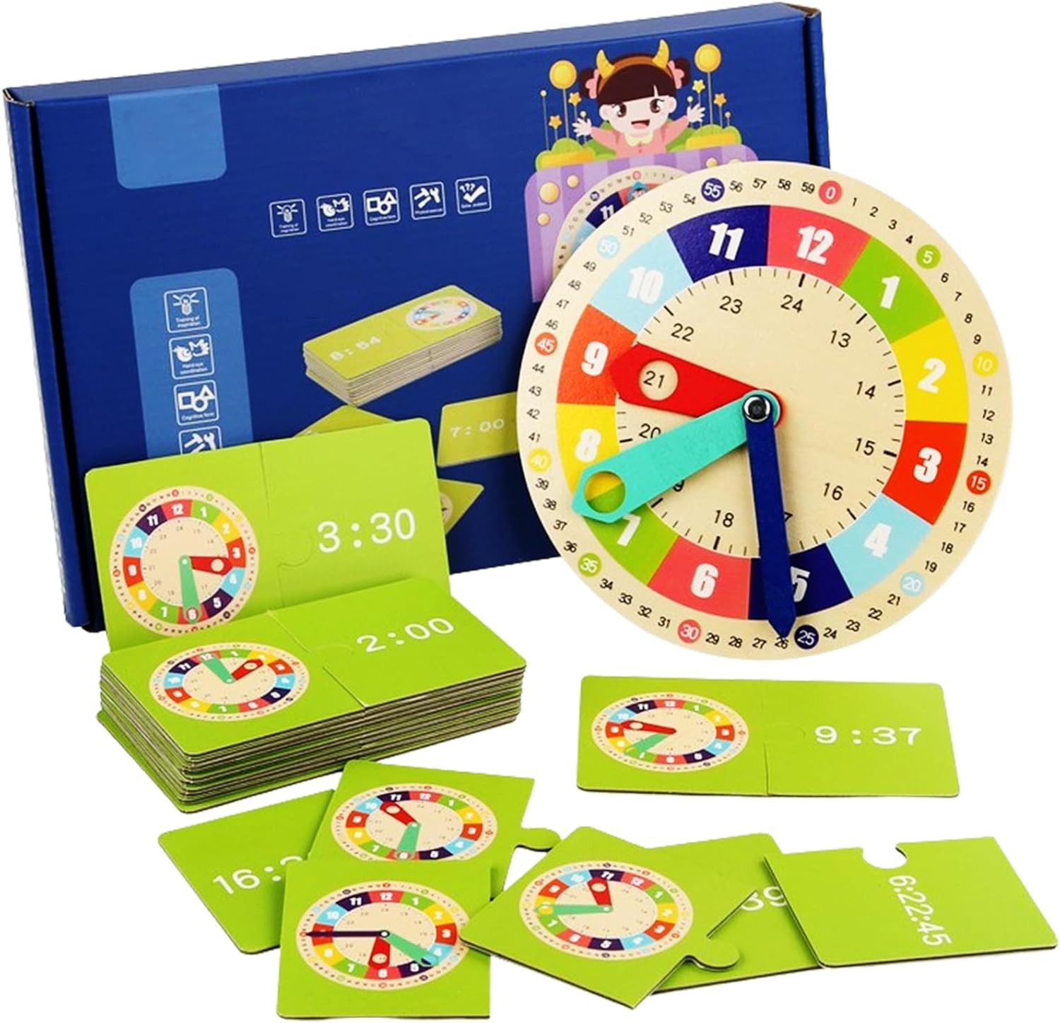 Coonoor Lernspielzeug Holz Lernuhren Kinder, Lernspielzeug Uhr mit 15 Frage günstig online kaufen