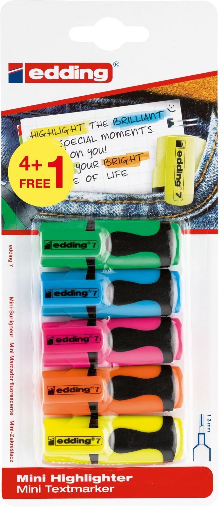 edding Marker Textmarker edding 7 Mini VE=5 Stück Blister sortiert