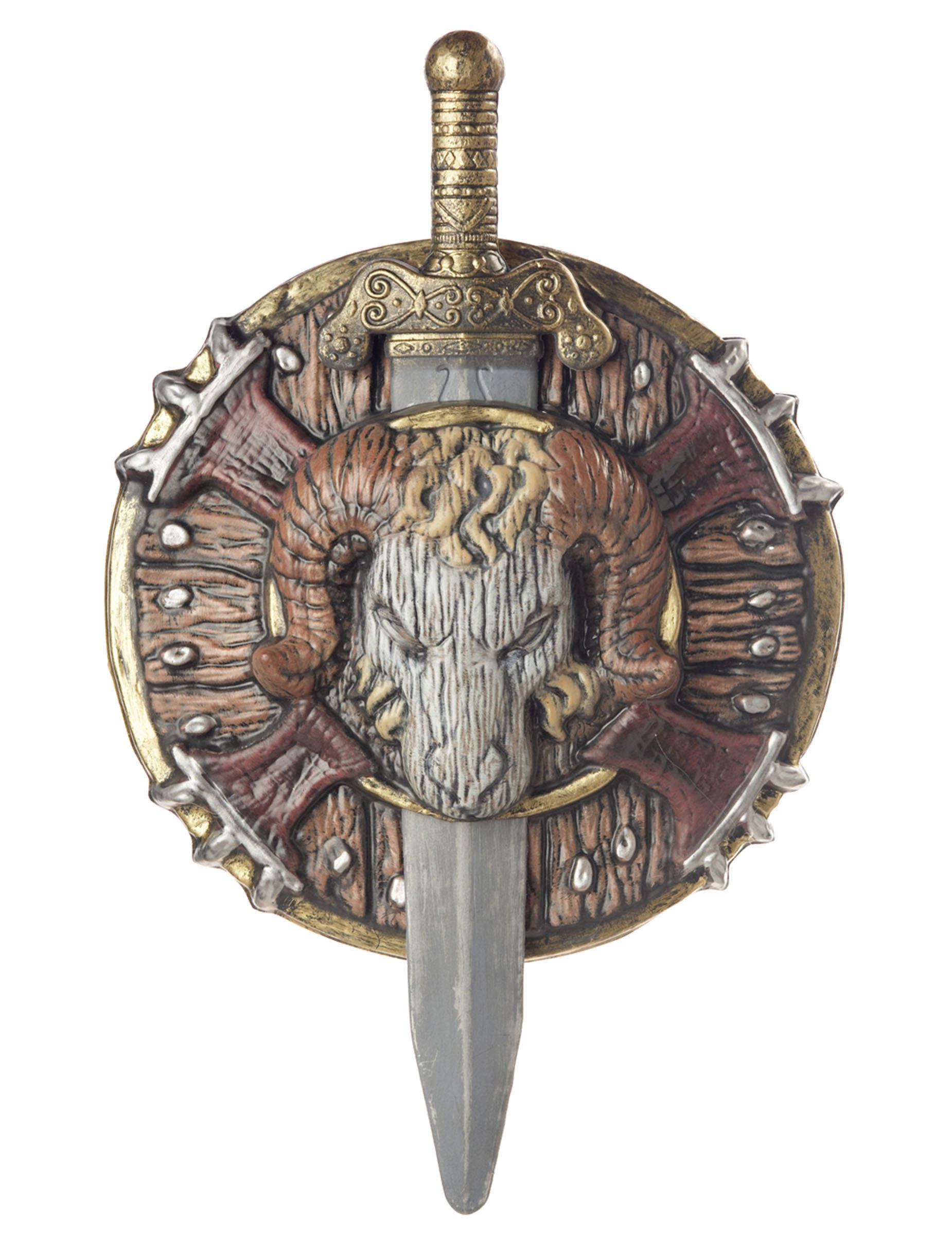 Kostüm Barbaren Schild und Schwert mit Widderschädel braun-grau 50cm
