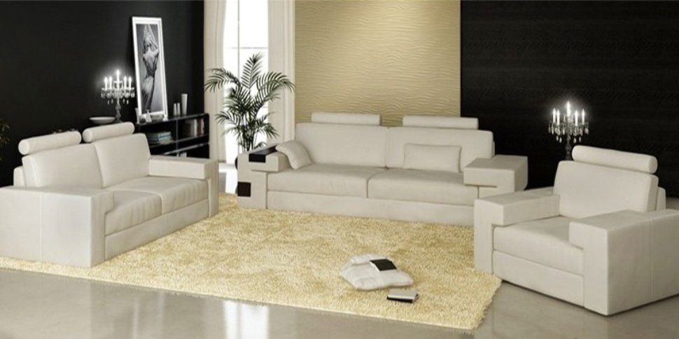 JVmoebel Sofa Moderne Luxus Sofagarnitur 3+2+1 Beige Beleuchtung Möbel Neu, Made in Europe