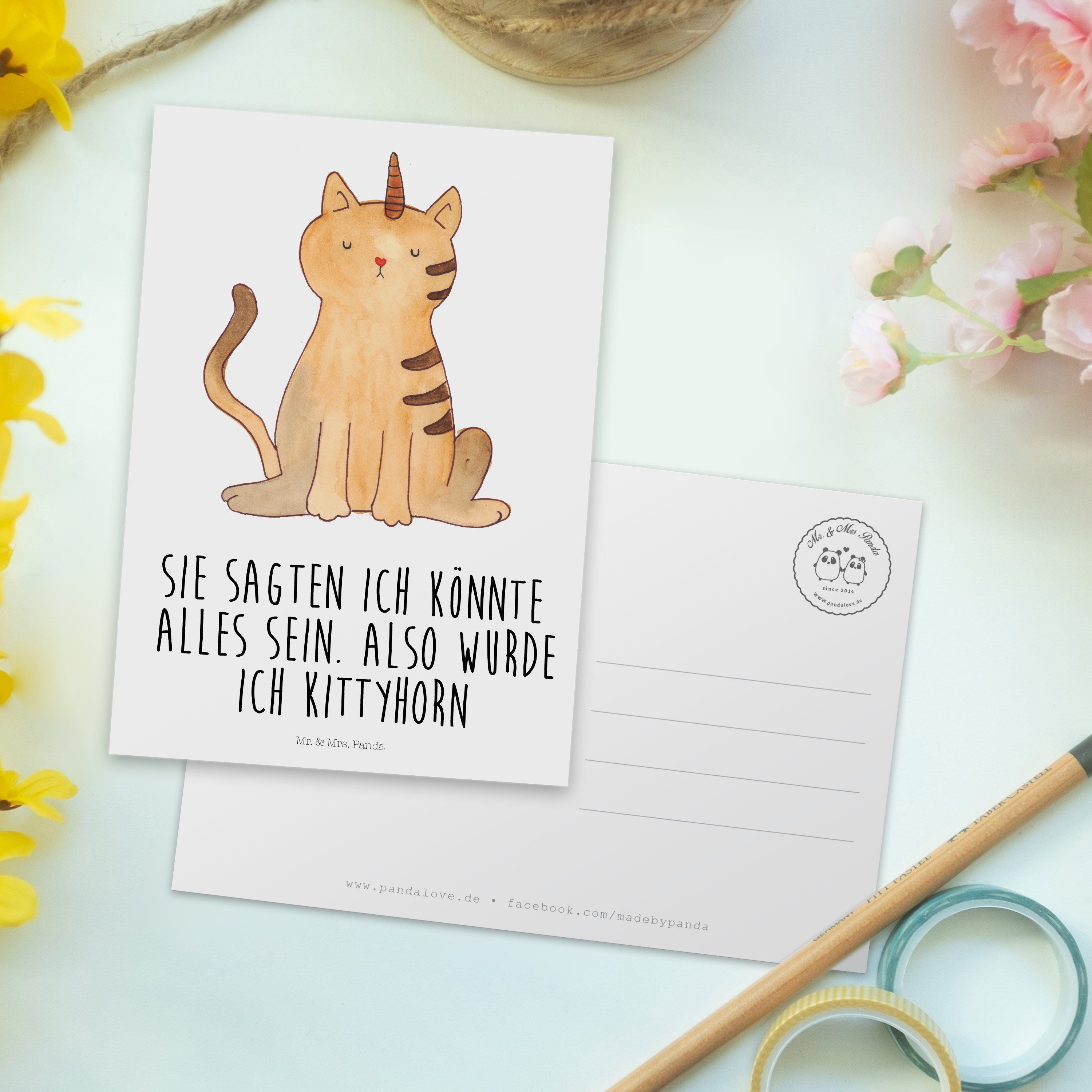 Mrs. Weiß Einhornka Geschenk, - & - Postkarte Unicorn, Panda Einhorn Geburtstagskarte, Mr. Katze