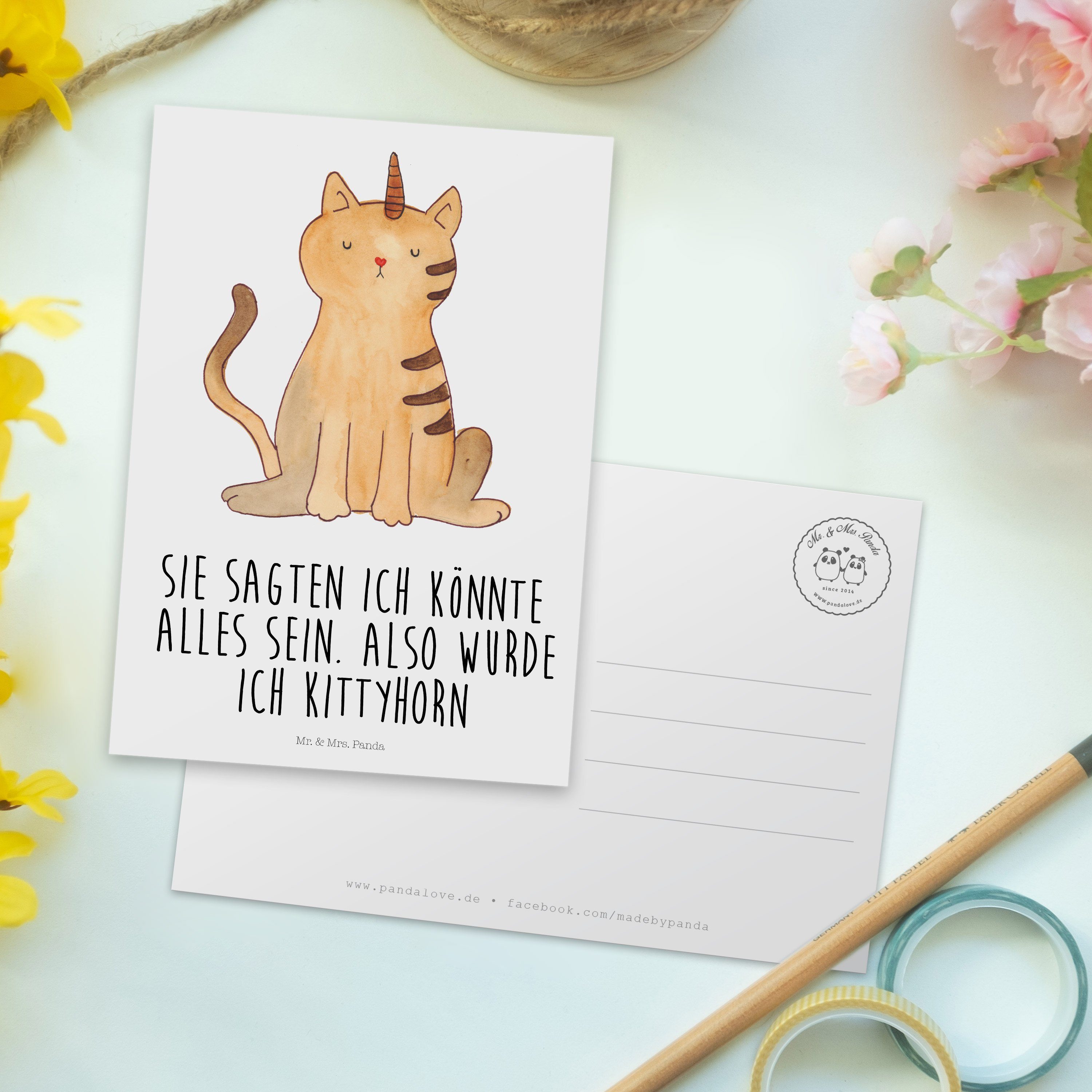 Postkarte & Katze Geburtstagskarte, Einhorn Geschenk, Mrs. - - Weiß Einhornka Panda Unicorn, Mr.