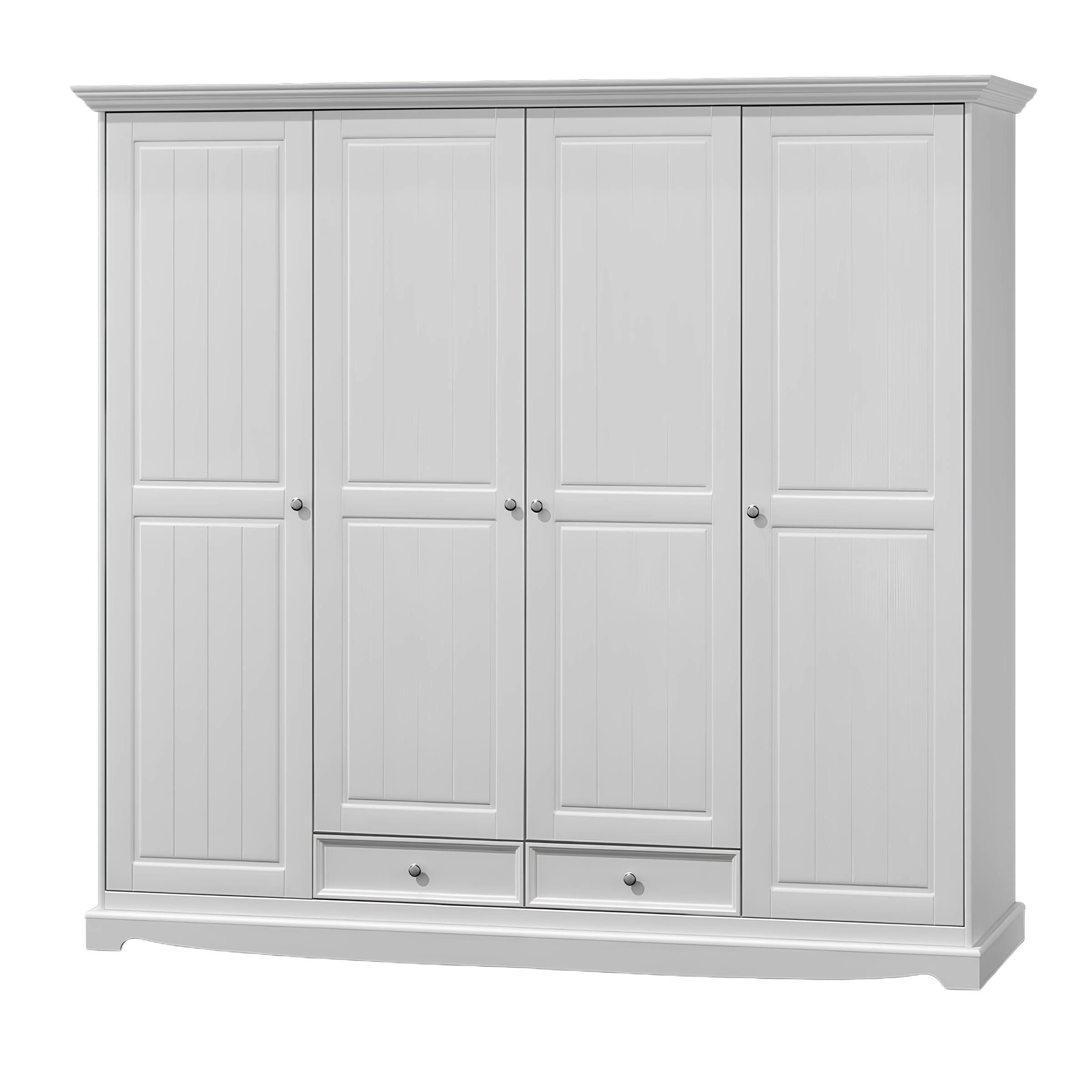 Xlmoebel Kleiderschrank Weißer Landhaus-Holzschrank mit Schubladen und Regalfächern (1-St., Kleiderschrank) Hergestellt in Europa