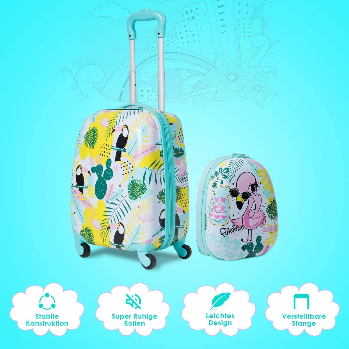 COSTWAY Kinderkoffer 2tlg Kinderkoffer, mit Rucksack