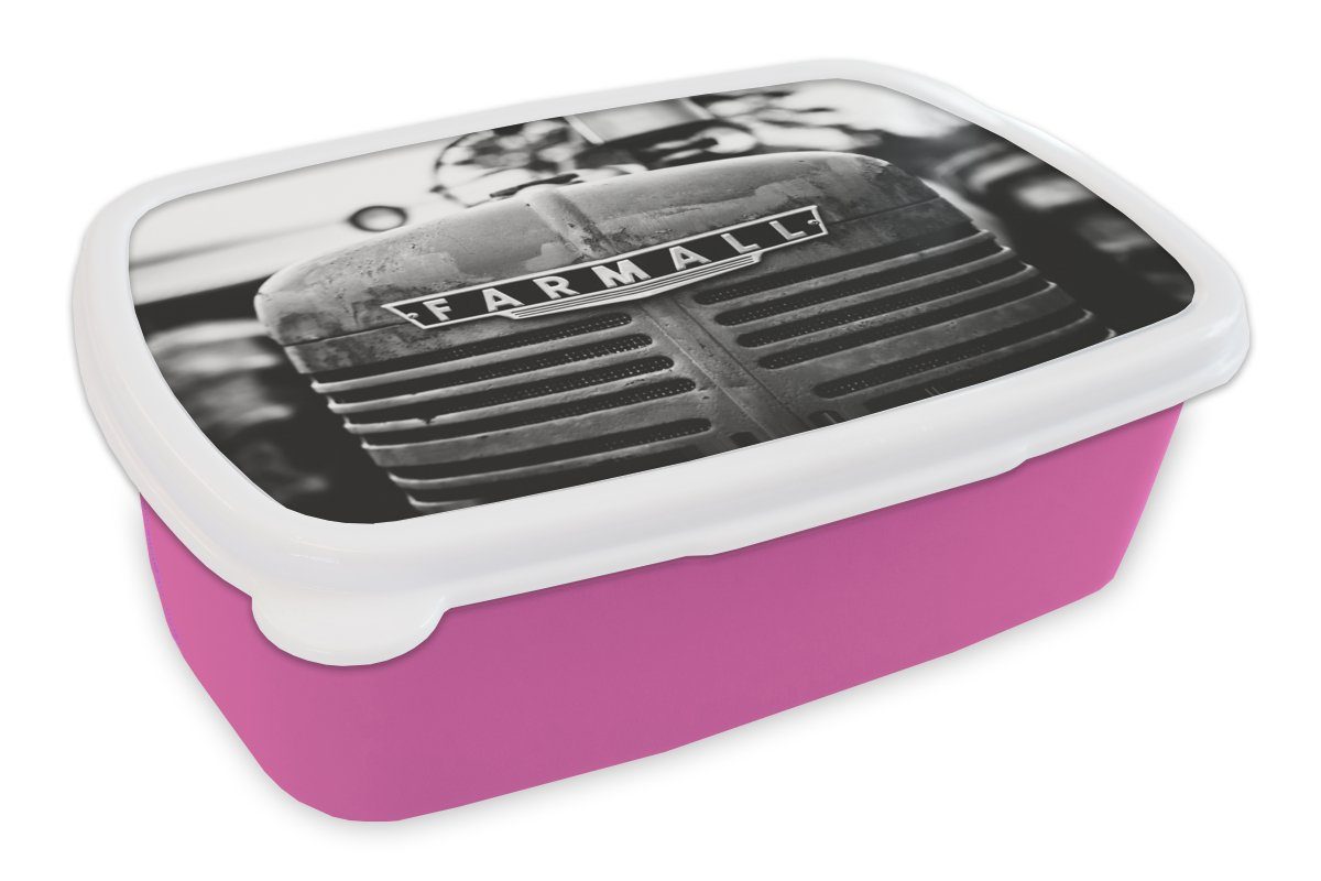 Kunststoff, Erwachsene, Kinder, Kunststoff Brotbox - MuchoWow Brotdose rosa Traktor Mädchen, (2-tlg), Weiß, Lunchbox Snackbox, für Schwarz -