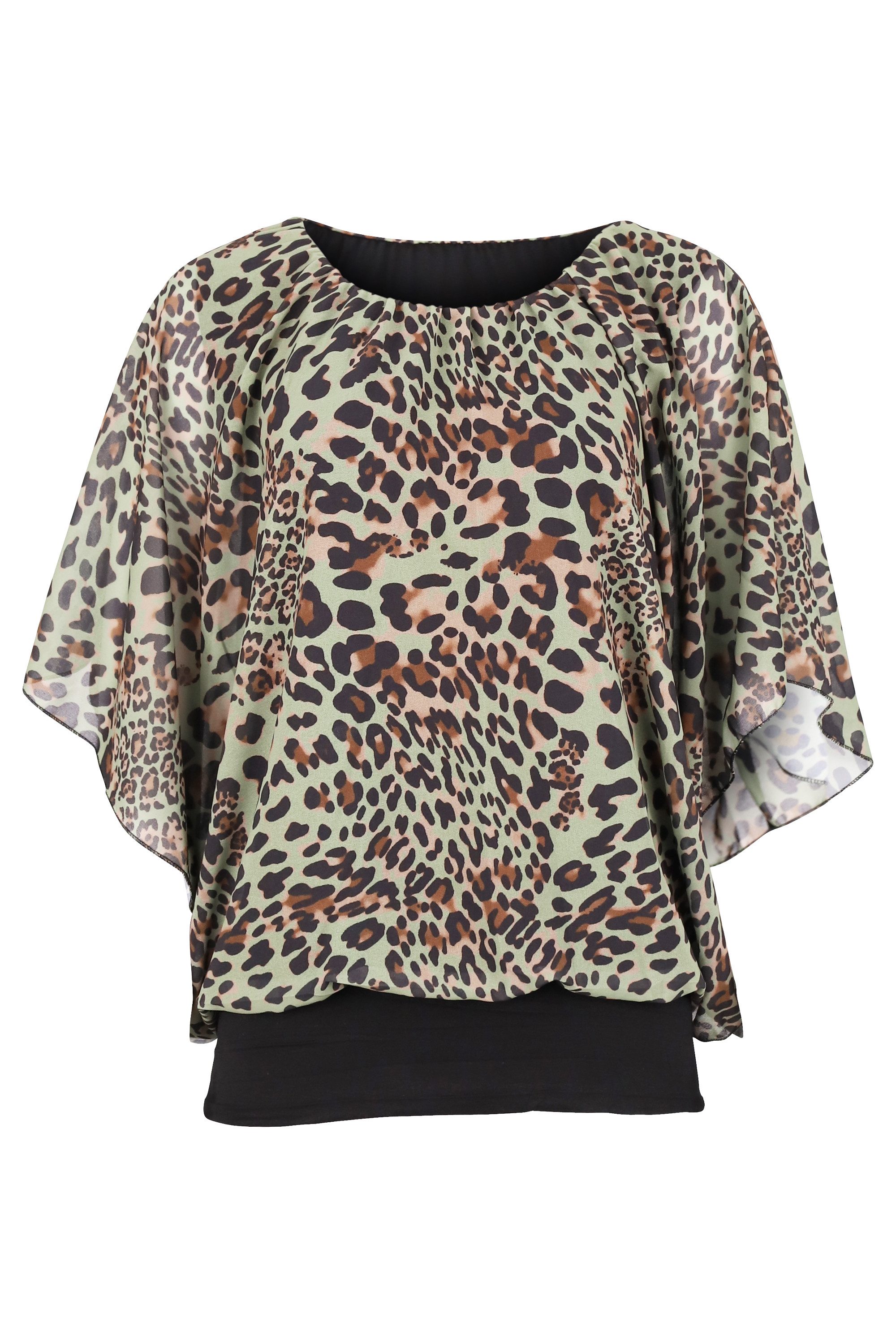 malito more than fashion Chiffonbluse malito Damen Bluse im Fledermaus Look, Tunika mit Rundhals und breite Bluse im Fledermaus Look Einheitsgröße
