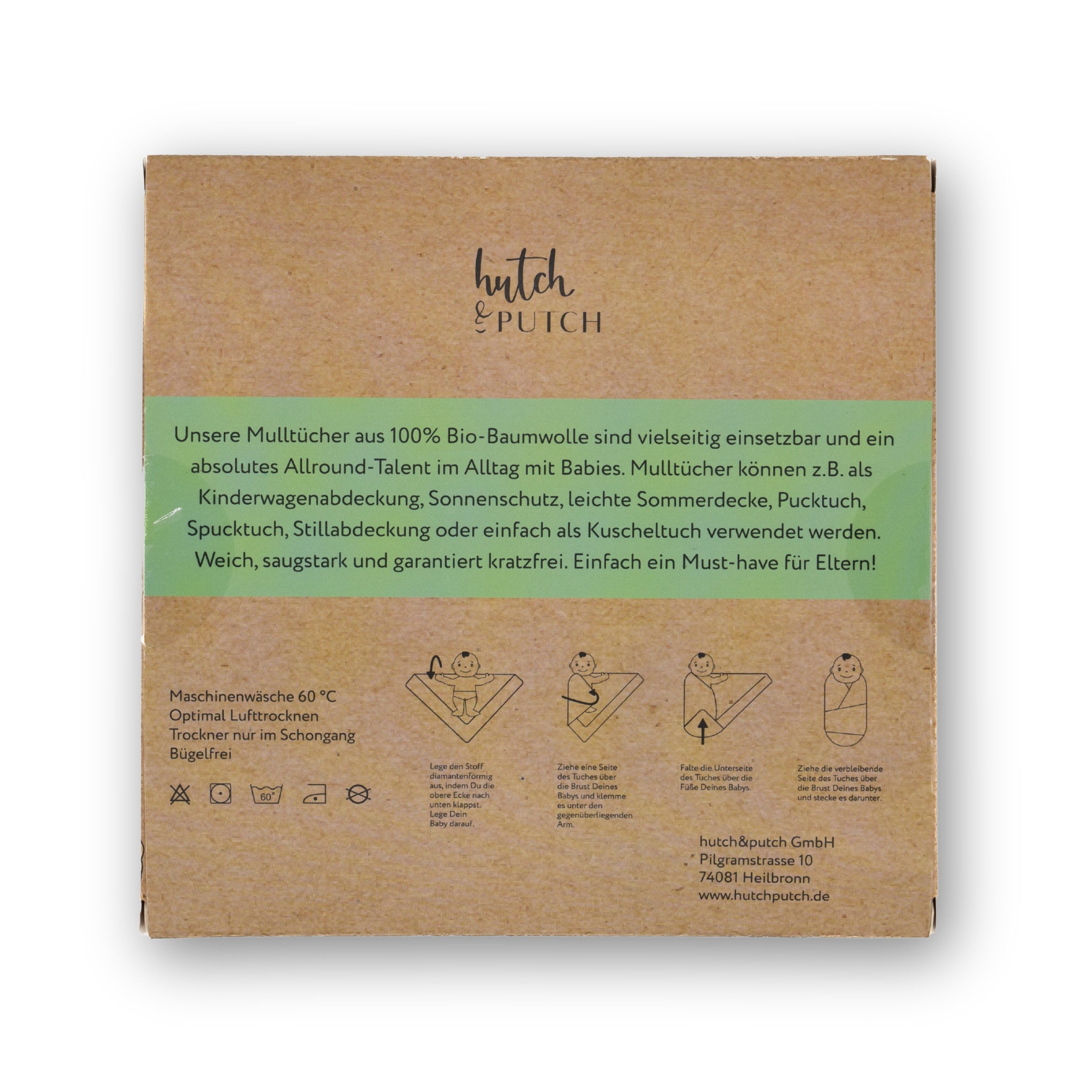 hutch&putch Spucktuch 3er-Set Mulltuch 60x60 cm einfarbig - 100% Bio-Baumwolle - Zur Geburt, (3er Set, 3-tlg), Erstausstattung - Schnuffeltuch Spucktuch Mullwindel Kuscheltuch