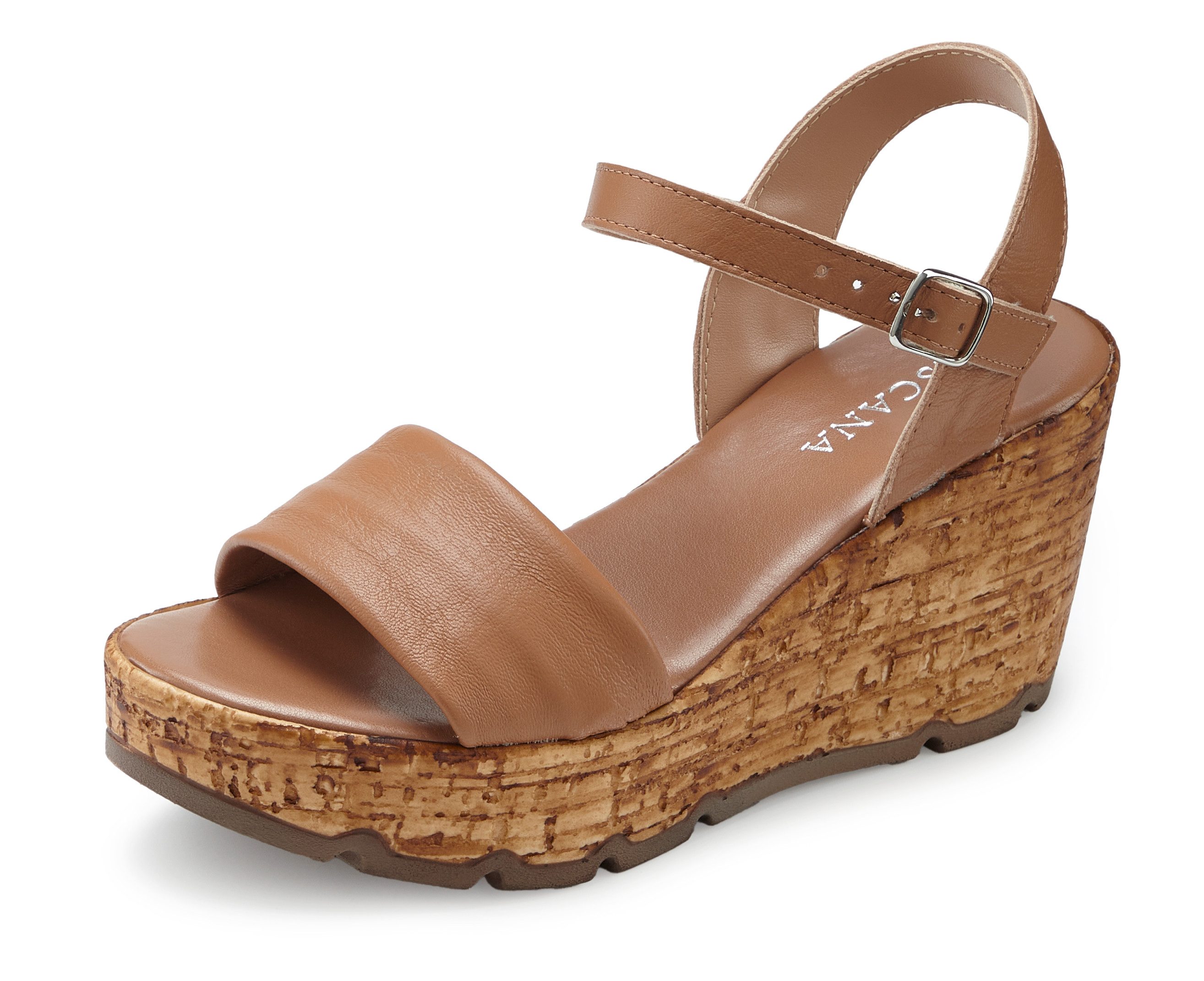 LASCANA Sommerschuh, offener Schuh, Sandale, Keilsandalette, Sandalette NEU aus Leder mit Keilabsatz in Kork-Optik
