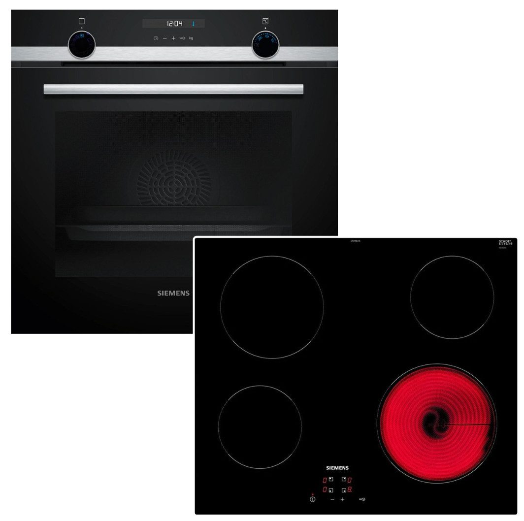 SIEMENS Backofen-Set Backofen 3DHeißluft Hydrolyse Schnellheizen +Elektrokochfeld 4 Zonen, Hydrolyse