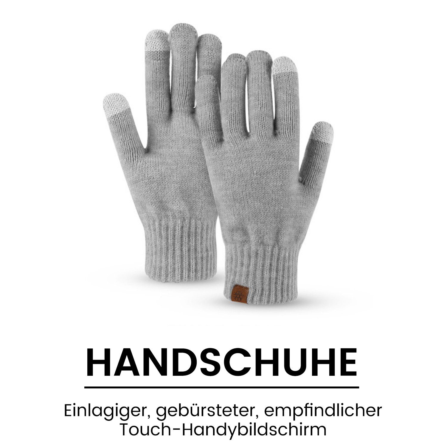 Daisred Lang Touchscreen Mütze Schal und Winter Set Schal & Handschuhe Khaki Mütze
