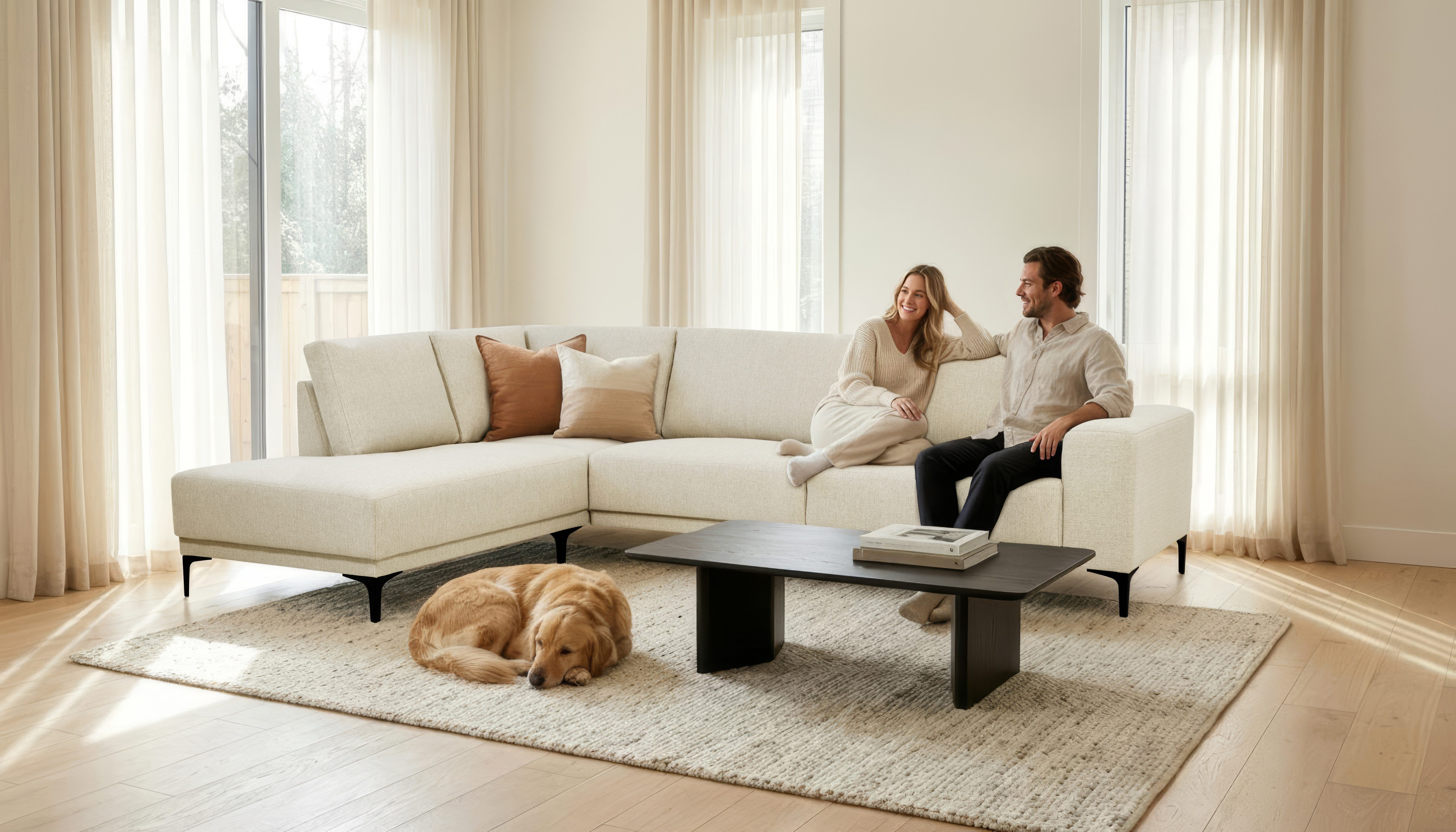 OTTO home Ecksofa Xander, L-Form, Breite 289 cm, Webstoff, Soft-Touch Chenille, schwarze Metallfüße