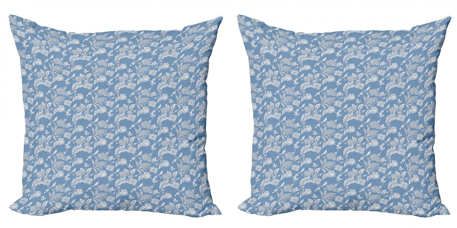 Kissenbezüge Modern Accent Doppelseitiger Digitaldruck, Abakuhaus (2 Stück), Blau und weiß Garten-Blumen-Motiv