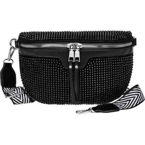 Caspar Gürteltasche TS1075 stylische große XL Damen Crossbody Bauchtasche mit Strasspailletten