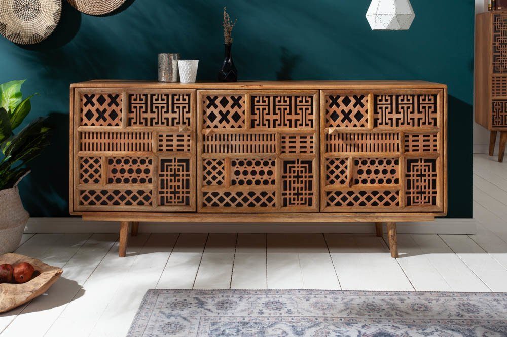 riess-ambiente Sideboard MARRAKESCH 160cm natur / schwarz (Einzelartikel, 1 St), Wohnzimmer · Massivholz · Mango · Kommode · Boho Stil