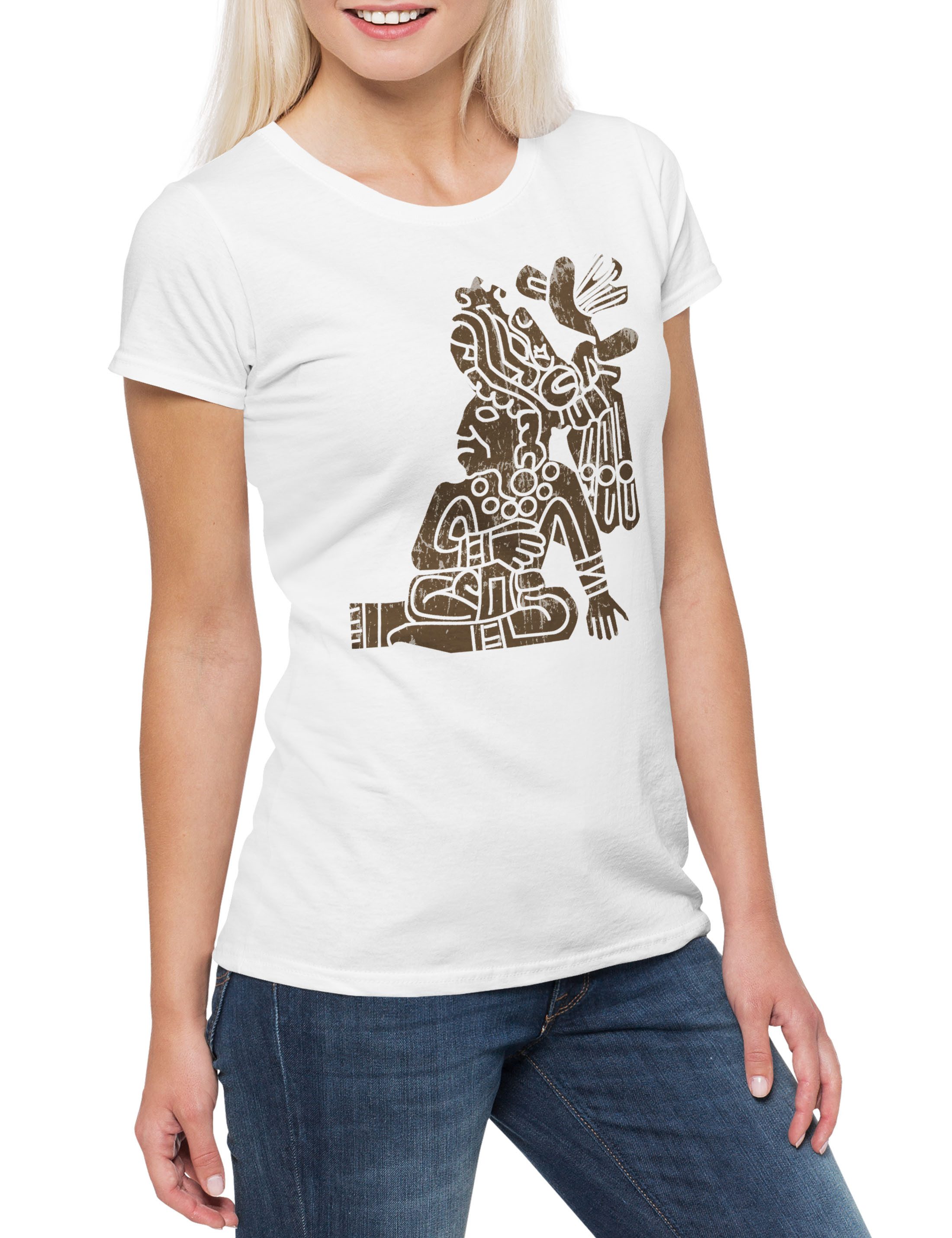 Print-Shirt Aztec Man I Damen T-Shirt Aztecs Azteken Inka Maya Mayans Mayas Tattoo