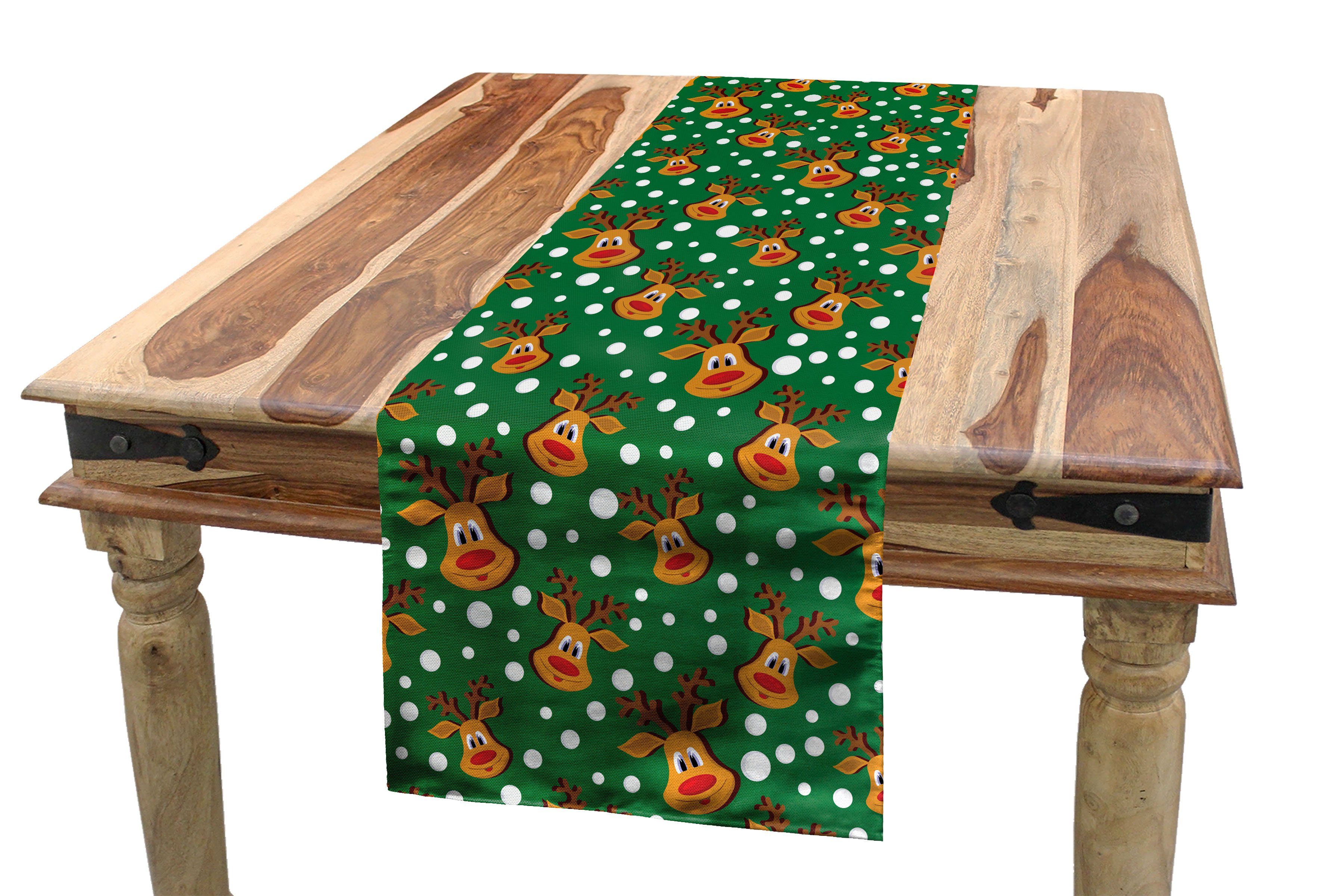 Abakuhaus Tischläufer Esszimmer Küche Rechteckiger Dekorativer Tischläufer, Grünes Weihnachten Cartoon Deer Schneeflocken
