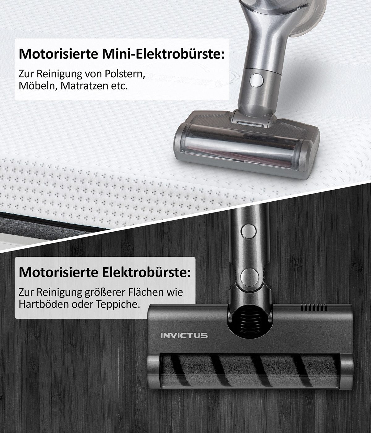 Genius Akku-Bodenstaubsauger INVICTUS QV7 Pro Akku-Staubsauger 550W 17-tlg. bis 60 Min. Laufzeit, 550 W, beutellos, LED‑Fugendüse für sichtbar gründliche Reinigung