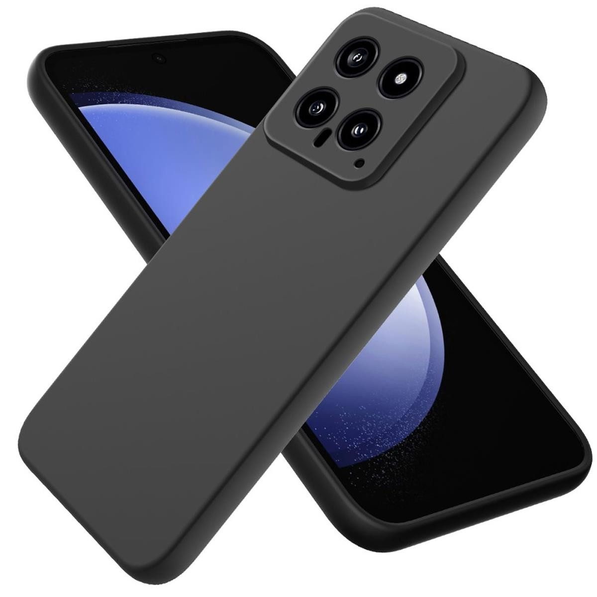 CoverKingz Handyhülle Hülle für Xiaomi 14 Handyhülle Silikon Case Cover Bumper Matt Schwarz, Uni