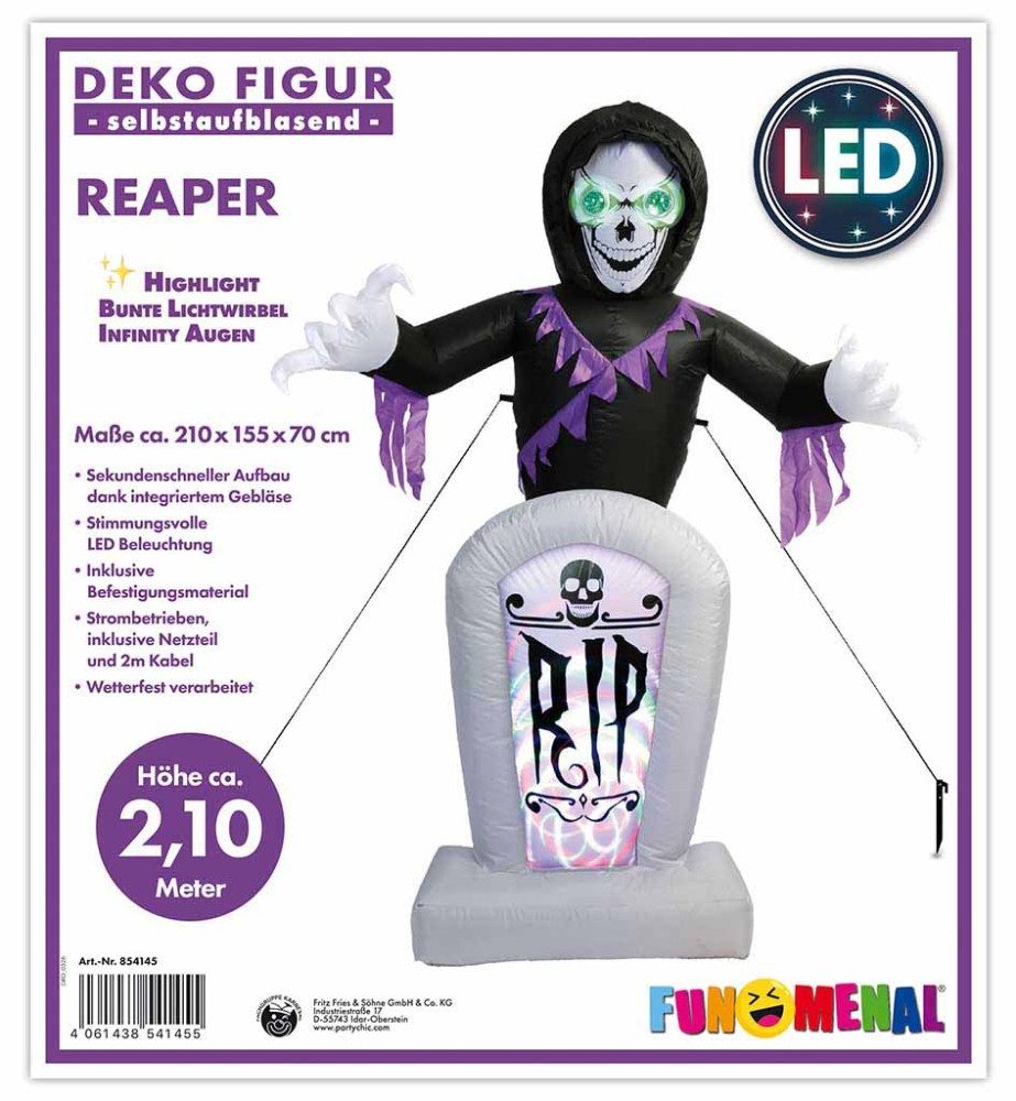 Fries Aufblasbares Partyzubehör XXL Selbstaufblasender Horror Geist mit Grab Garten Deko LED Halloween, Highlight: Bunte Lichtwirbel & Infinity Augen