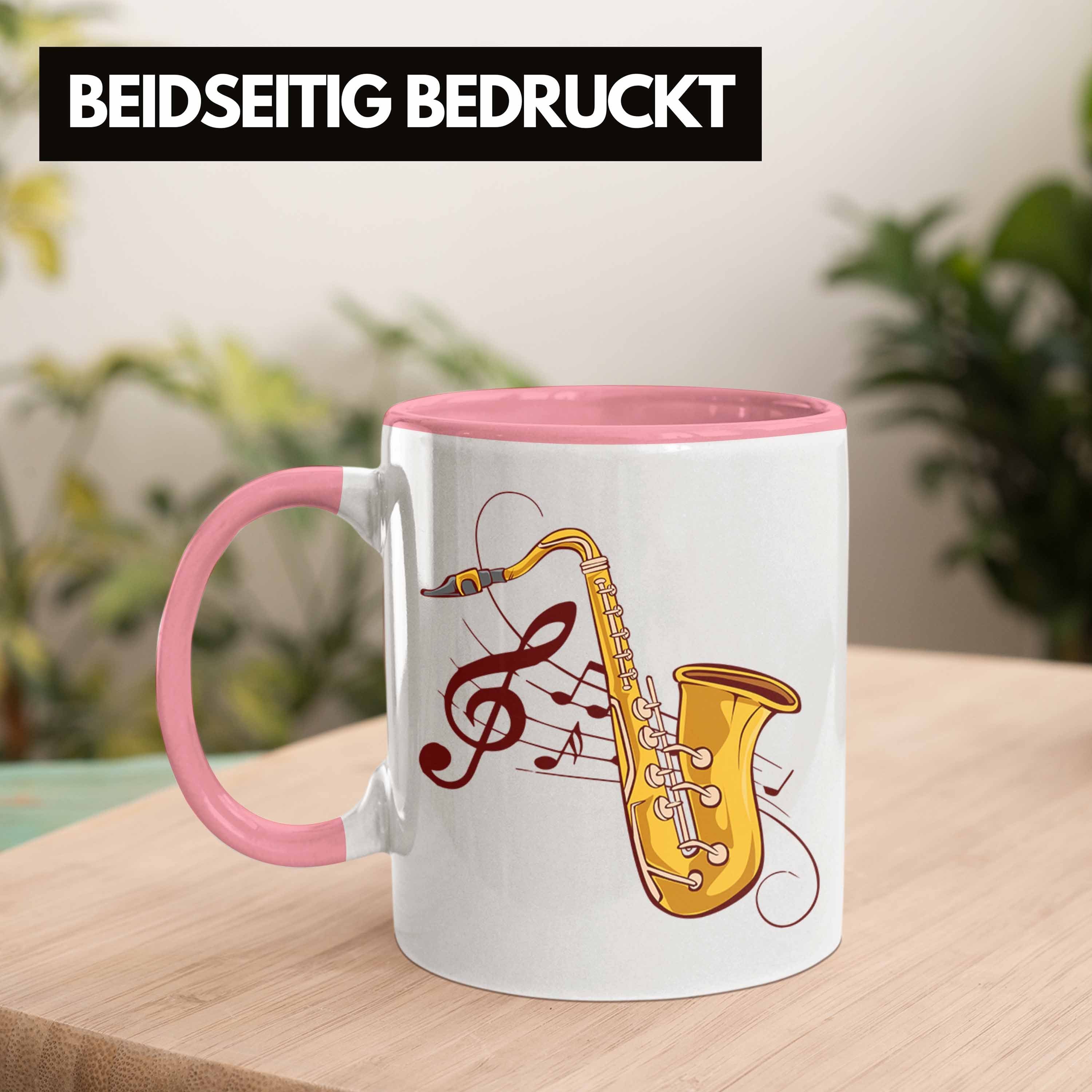 Lustige Trendation Saxofon-Tasse Tasse Geschenk Rosa Geschenkidee Saxofonspieler