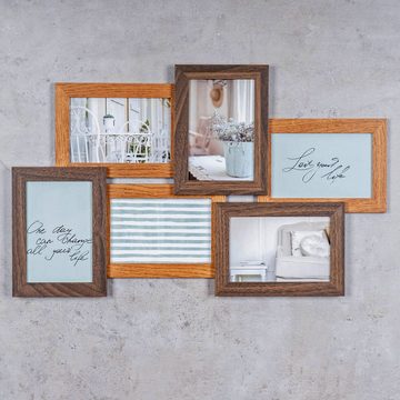 Levandeo® Bilderrahmen Collage, Bilderrahmen 53x33cm 6 Fotos 10x15 MDF Holz Braun Glas Collage Deko