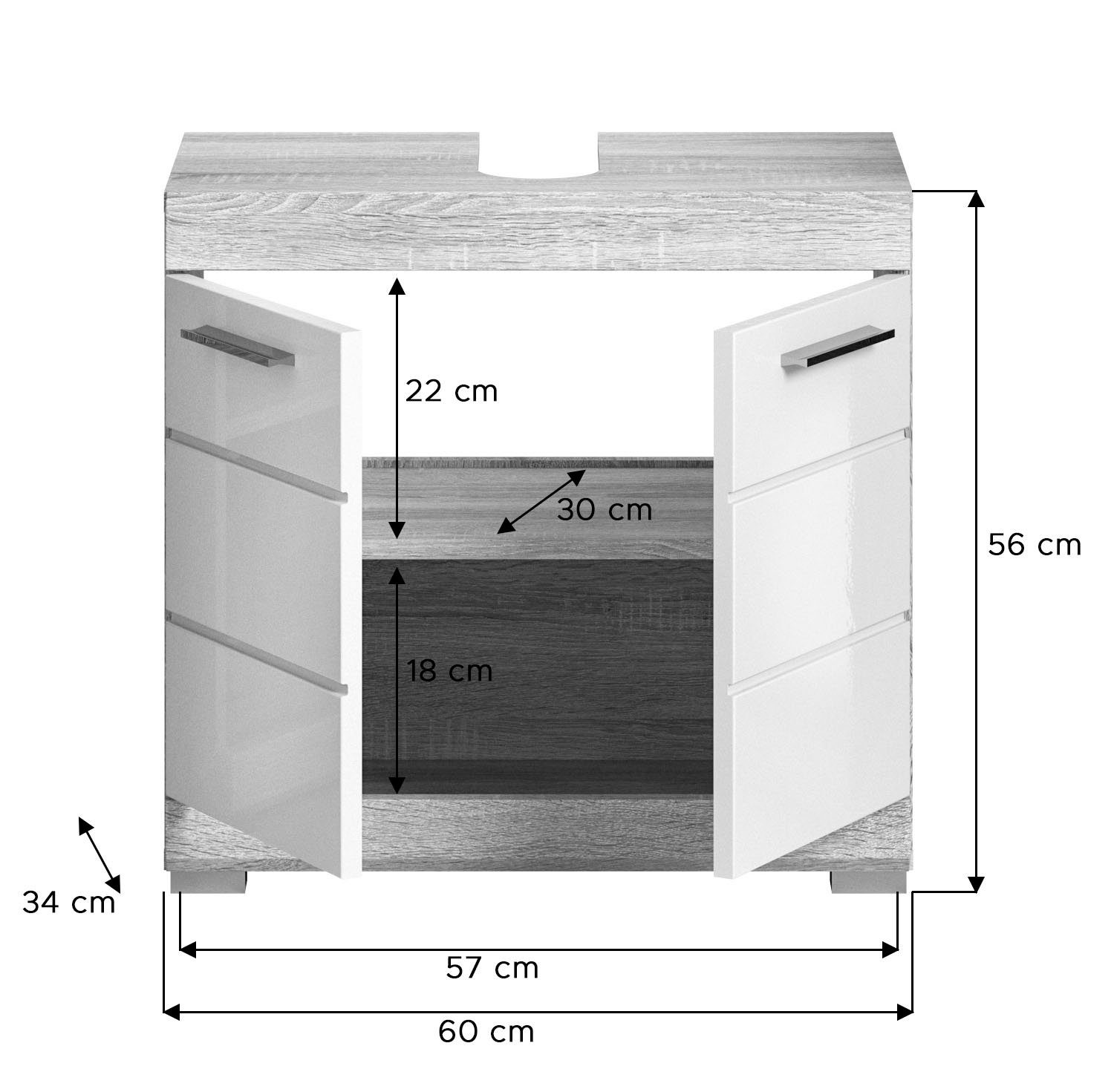 (1-St) | Badschrank, hell hell cm 2 Waschbeckenunterschrank Eiche Sonoma Türen, INOSIGN Breite Badmöbel Eiche Sonoma 60 Siena