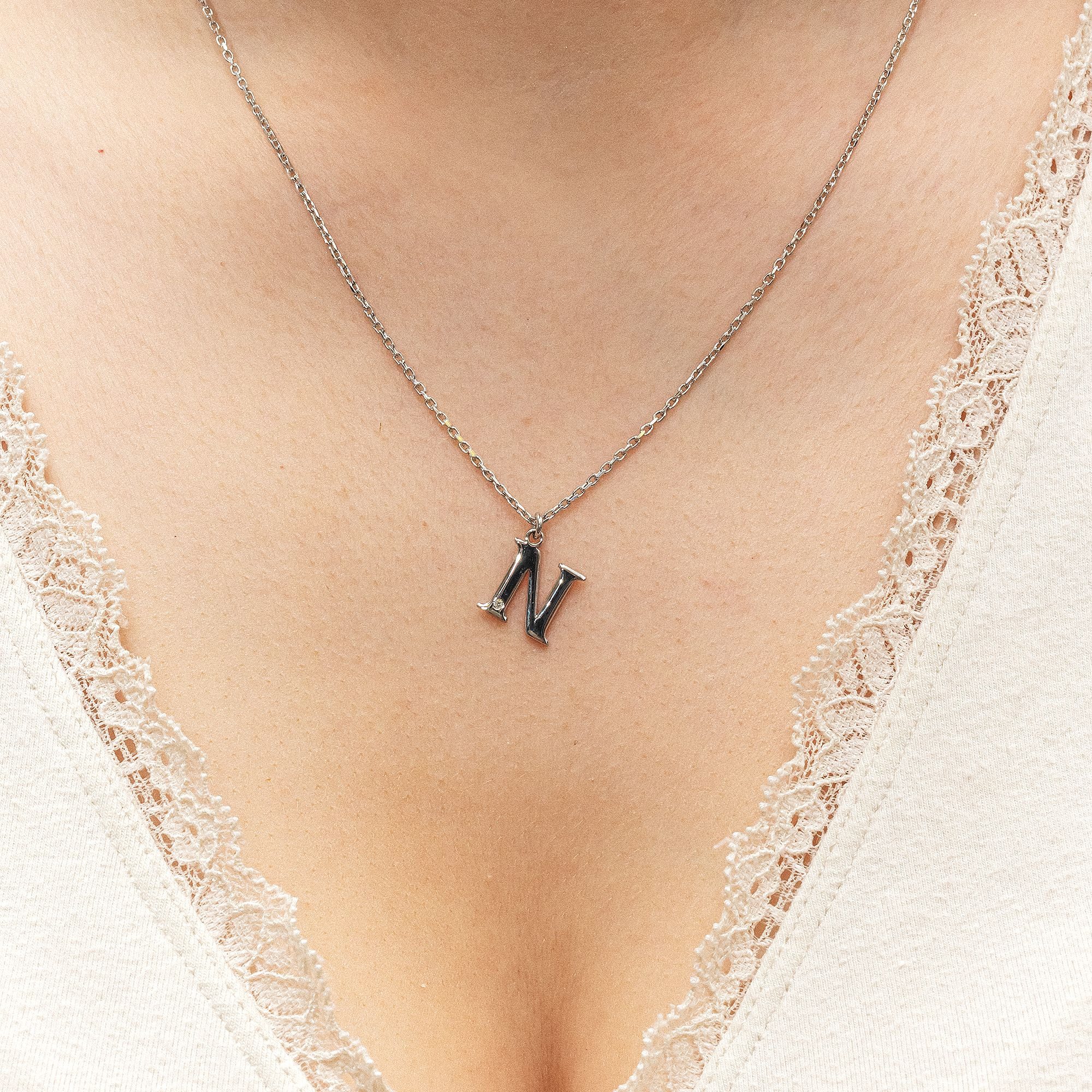 Diamonds by Ellen K. Kette mit Anhänger Silber 925 mit 1x Diamant 0,008ct. Buchstabe N