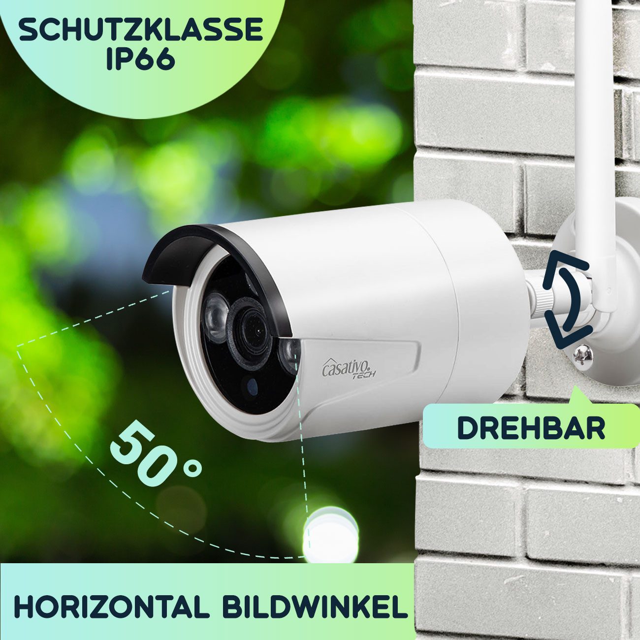 Casativo Überwachungskamera 150m Profi Funk Überwachungssystem 8 QHD-2K IRKameras & Rekorder IP66 (Außenbereich, Personenerkennung, Reichweite 150 Meter, Nachtsicht 25 Meter, Tuya App)