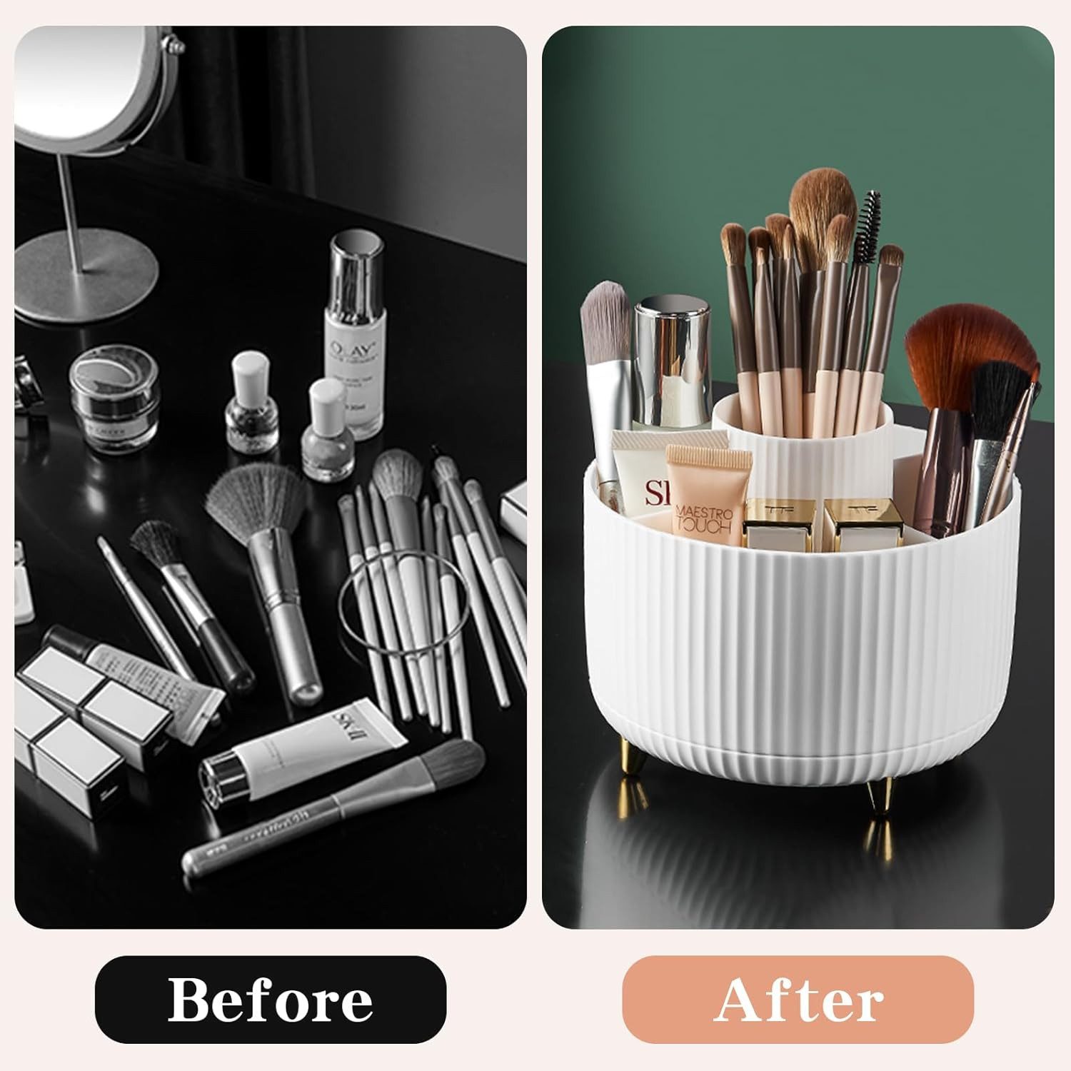 FELIXLEO Make-Up Organizer 360 Drehbarer Make up Organizer 5 Fächer für Schminktisch Weiß, 1-tlg. – Bild 5 von 5