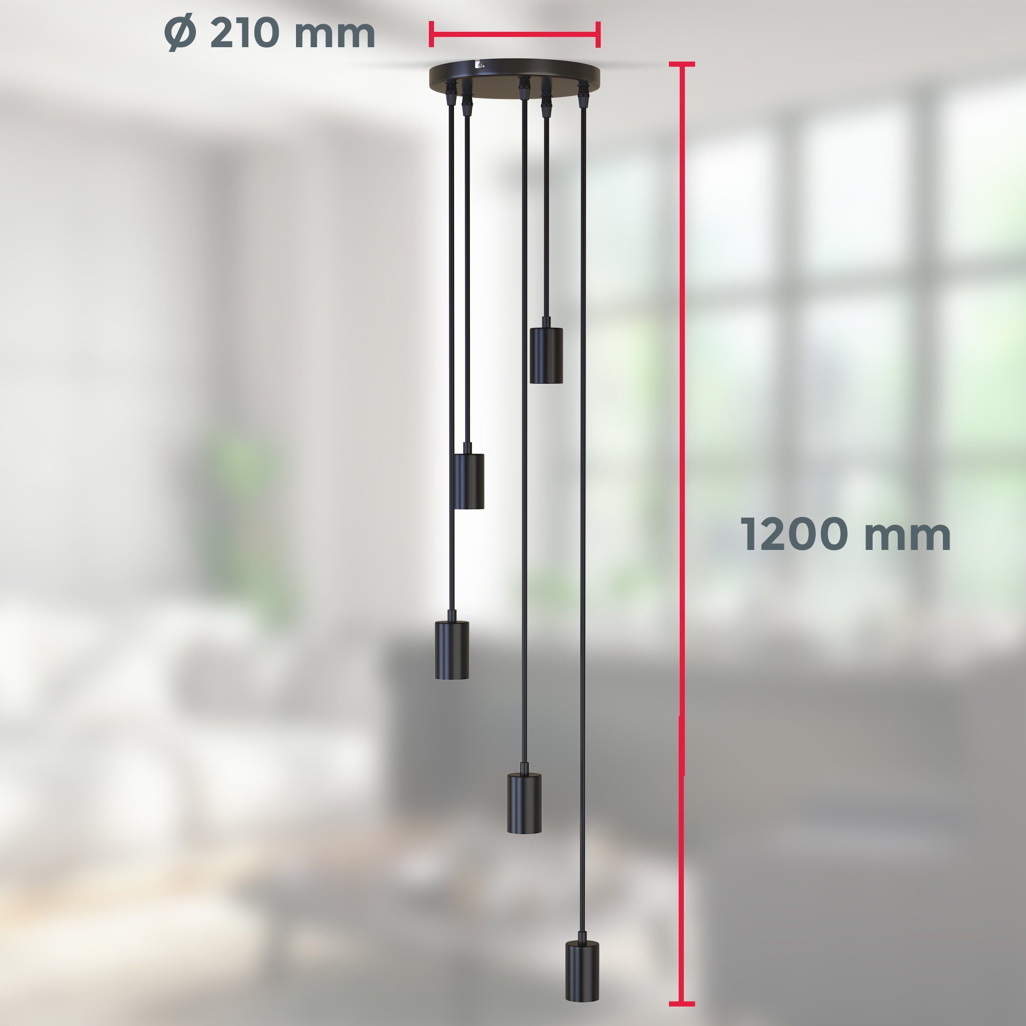 Hängelampe, B.K.Licht versch. Pendelleuchte, Höhen matt-schwarz, Retro, Leuchtmittel, 5-Flammig, ohne Vintage,