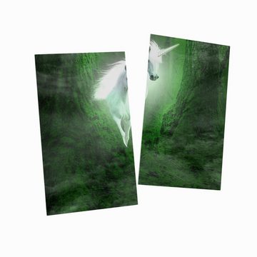 Wallario Herd-Abdeckplatte Weißes Einhorn im grünen Wald, ESG-Sicherheitsglas, (Glasplatte, 2 tlg., inkl. 5mm Noppen), verschiedene Größen