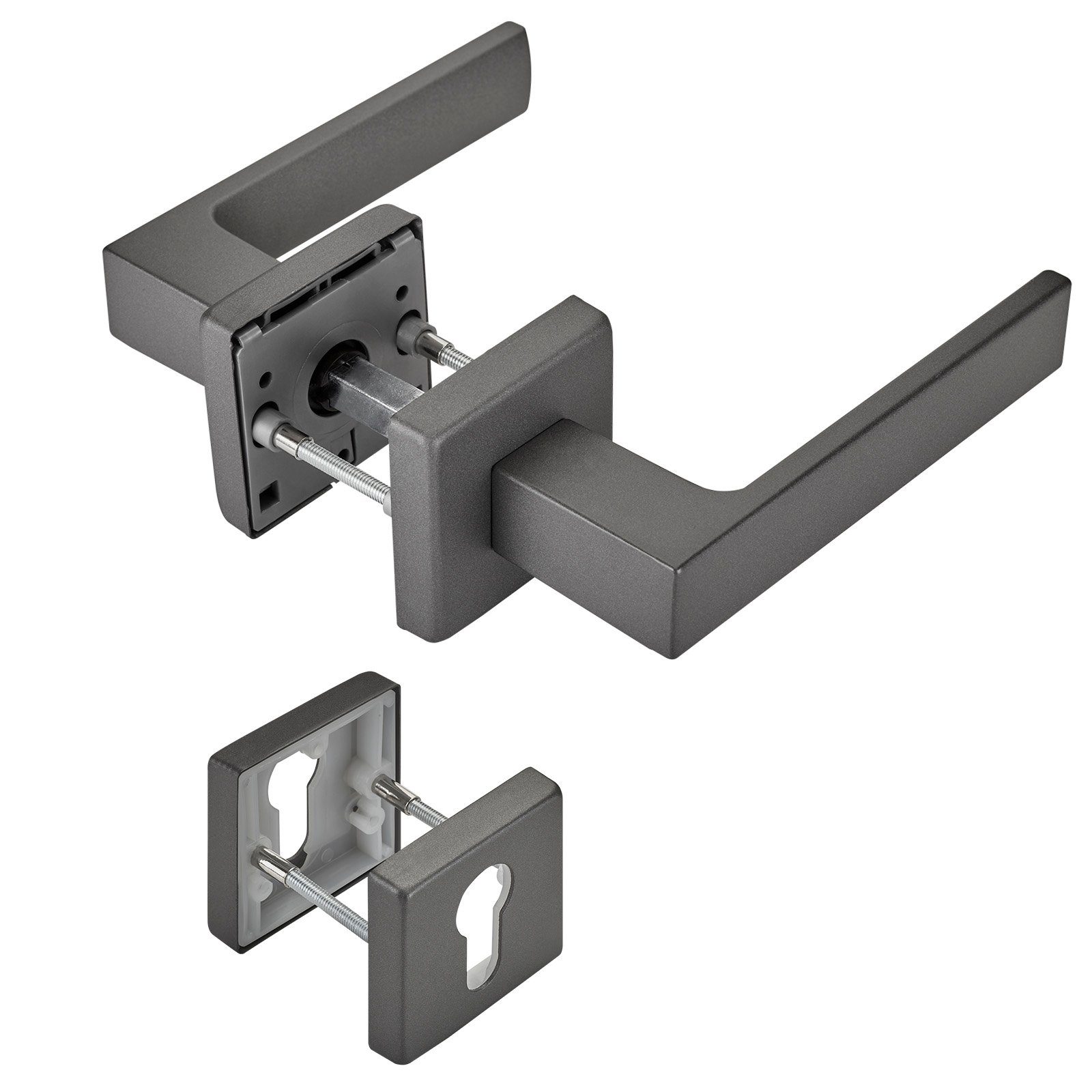SO-TECH® Drückergarnitur Türdrücker CUBE anthrazit 120 x 22 mm Vierkant 8 x 8 mm, Profilzylinder Rosettengarnitur für Eingangstür