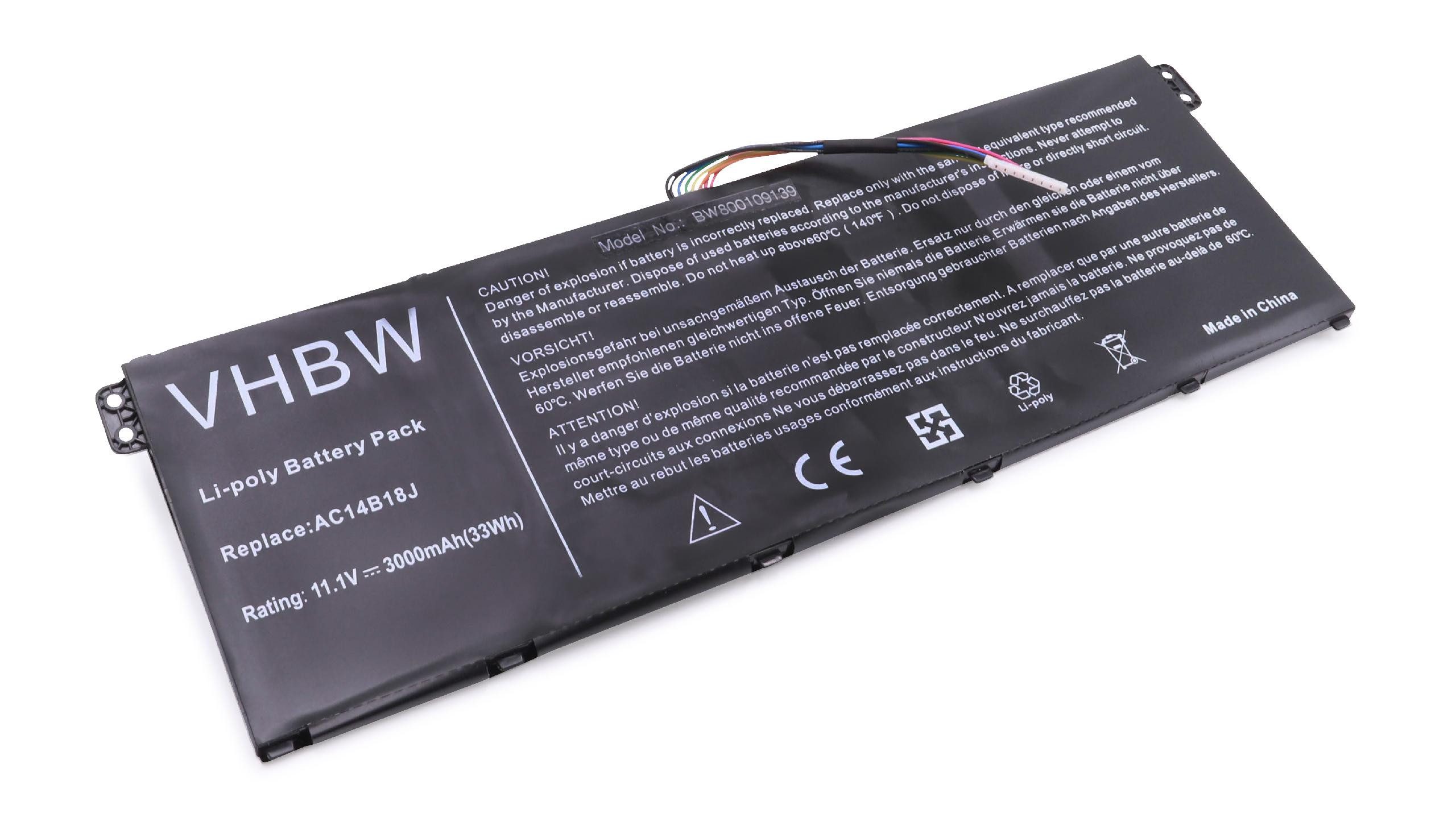 Acer (3000mAh, Laptop-Akku 3000 ES1-523-81JN, ES1-523-81VF Netbook vhbw mAh ES1-523-69WD, 11,4V, für passend Li-Polymer) ES1-523-697T, Aspire Notebook ES1-523-80JL, /