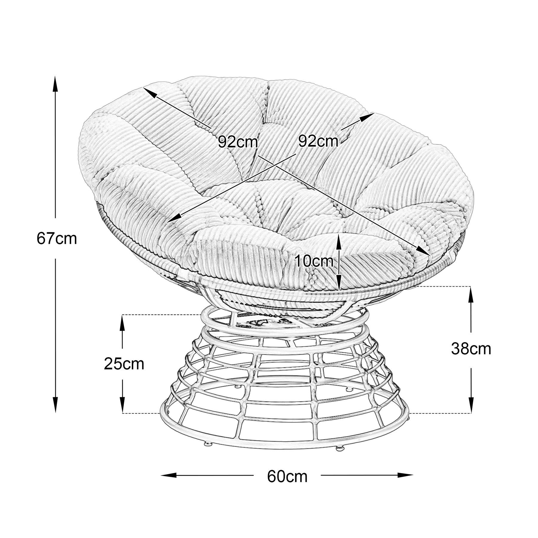 Odikalo Chaiselongue Relaxsessel Gartenstühle Gartenliege Sonnenliege mit schlaffunktion, Komfortabler ergonomischer Papasan-Sessel aus Korbgeflecht–um 360° drehbarer Rattan-Sessel für Innen-und Außenbereiche mit weichem dickem Polster ideal für Wohn- Schlaf-und Lesezimmer (braunes Gestell mit beigem Polster)