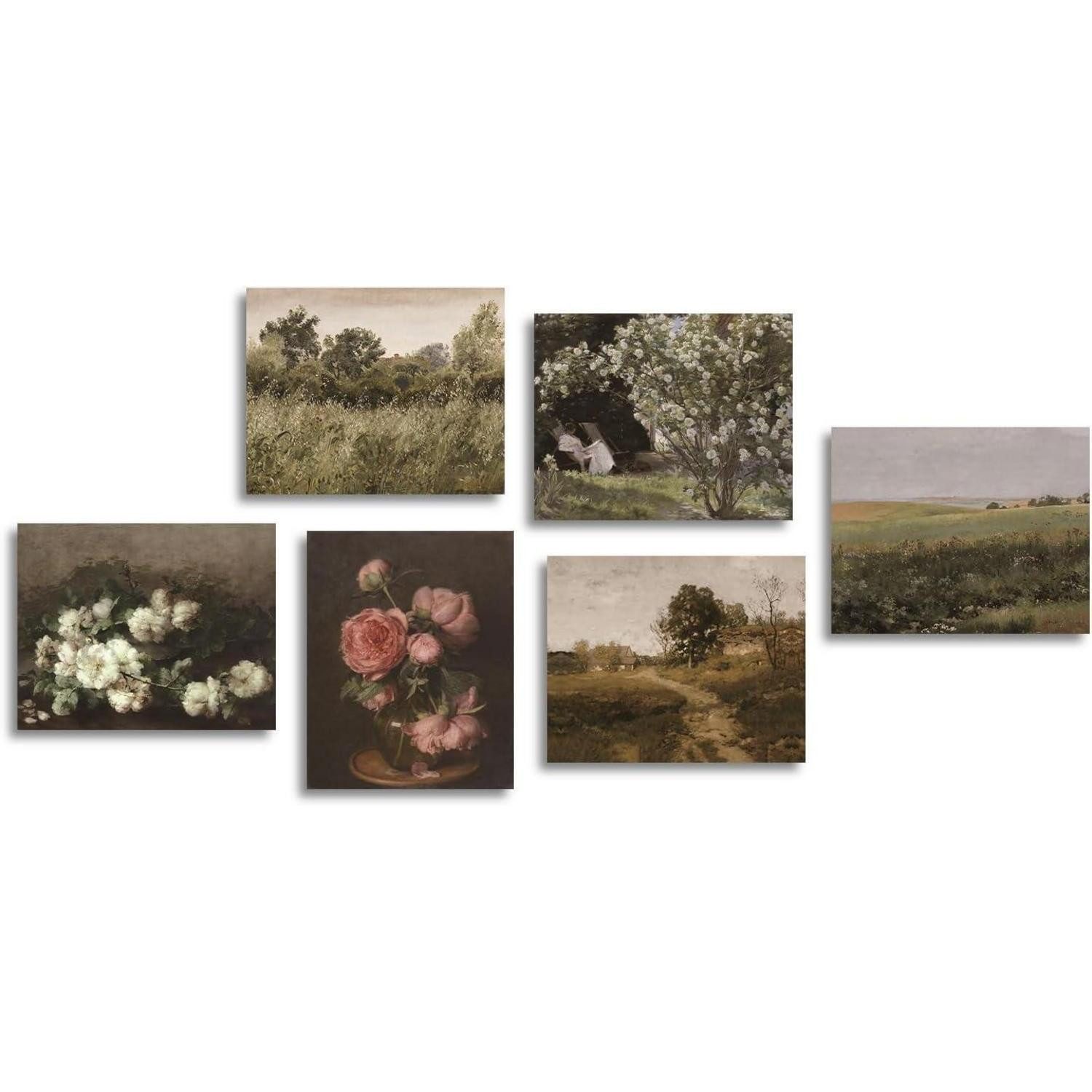Dazzlewall Poster Vintage Wandbilder Französische Blumen Leinwand 20x25cm 6er Set