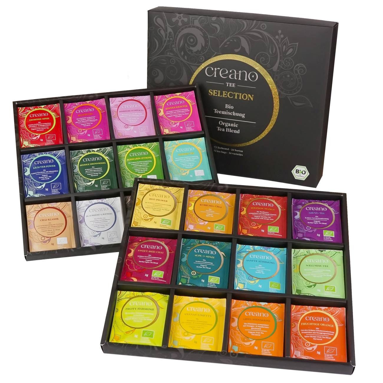 Creano Tee Bio Kräutertee & Tee Geschenkset „WORLD OF TEA“ - 72 Teebeutel, 144g*, 1 x 72 St.