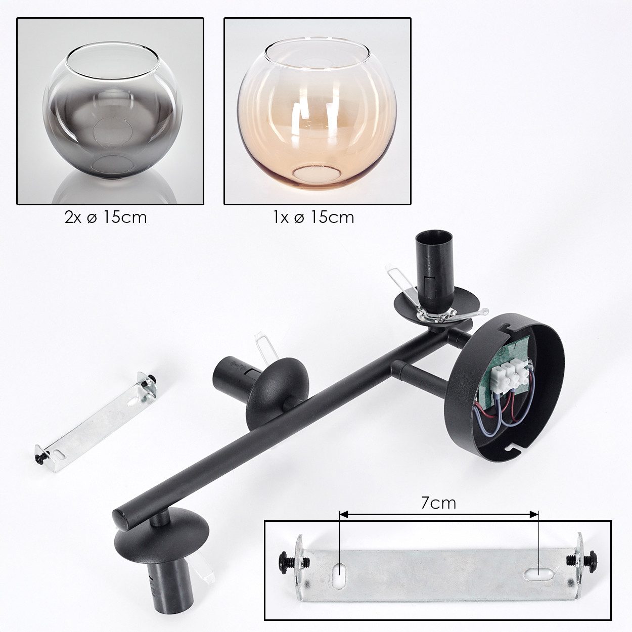 hofstein Wandleuchte Wandlampe aus Metall/Glas in Schwarz/Bernstein-/Rauchfarben/Klar, ohne Leuchtmittel, moderne Wandleuchte im Retro/Vintage-Design (Schirme 15 cm), E14