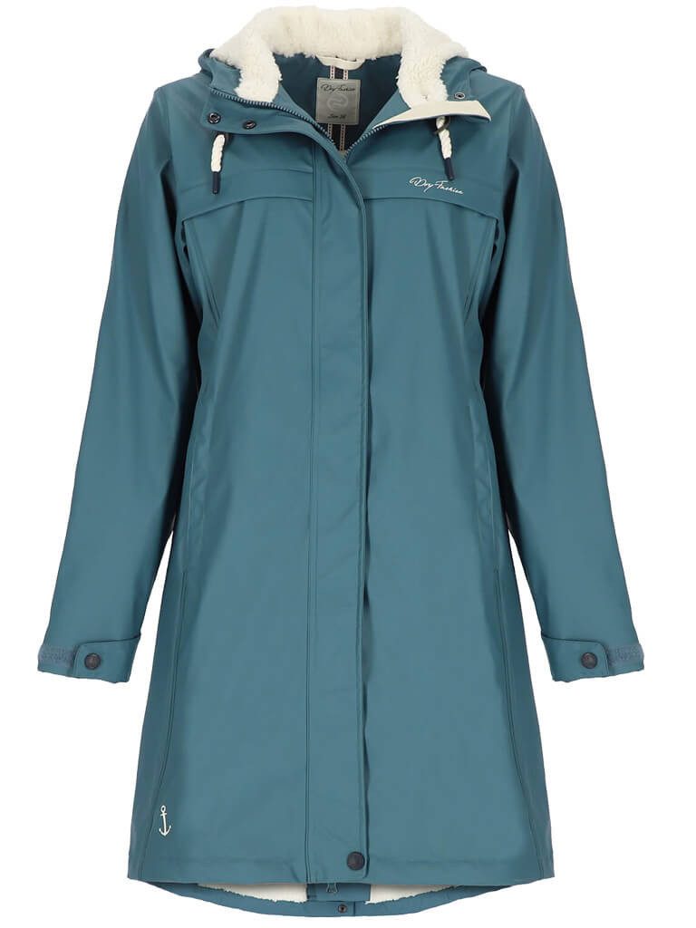 Dry Fashion Regenmantel Damen PU-Mantel Oslo mit Teddy-Fleece - Regenjacke wind- & wasserdicht