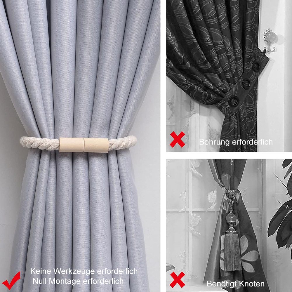 TUWENA Raffhalter 2 Stück Magnetische Vorhang Raffhalter aus Holz,Gardinen Raffhalter, Vorhanghalter für Zuhause und Büro, Fenstervorhänge – Bild 5 von 5