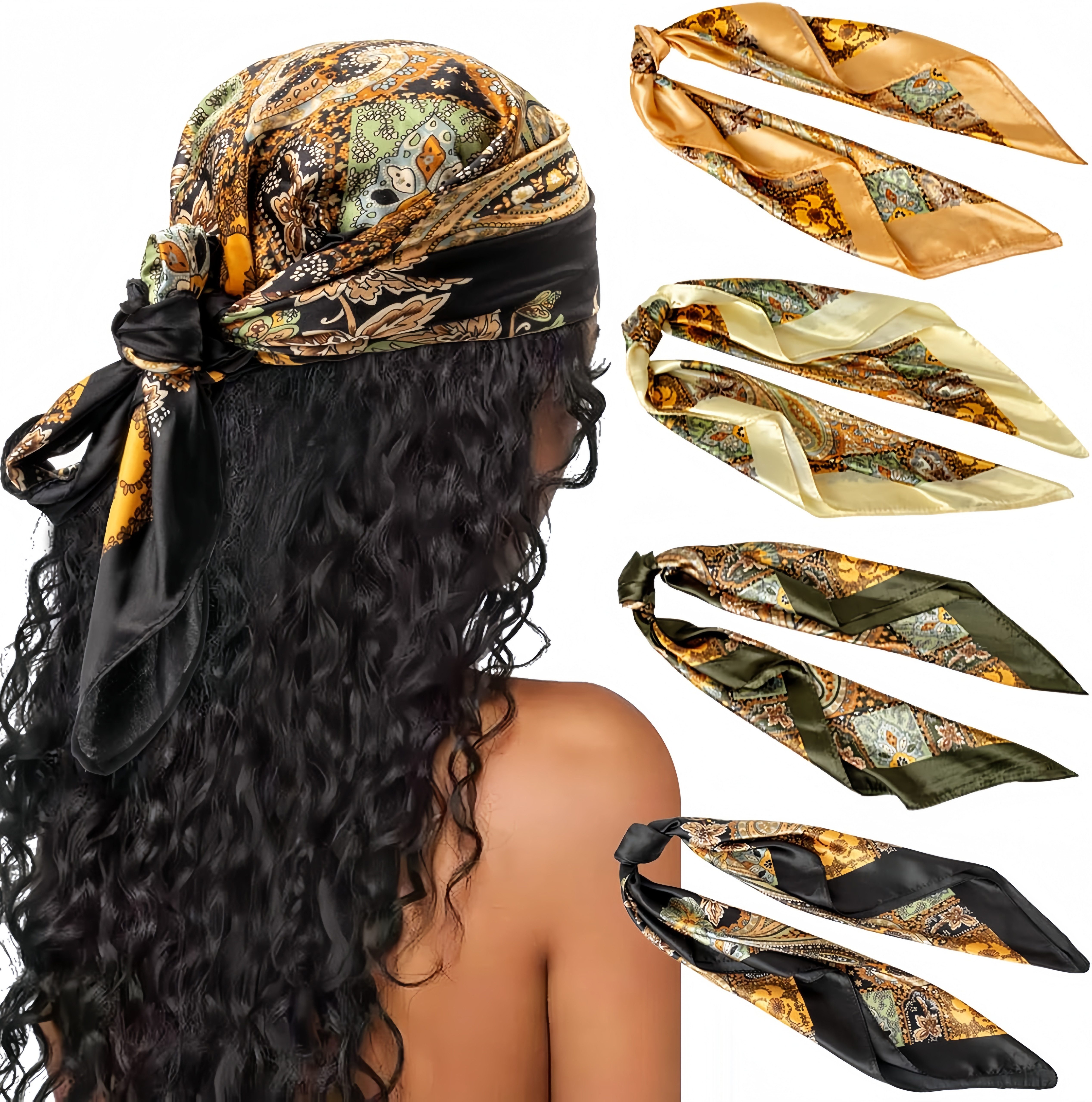 FOUORTUNATE-BEE Seidentuch 4er Set Damen Halstücher 90×90 cm, Vintage Print günstig online kaufen