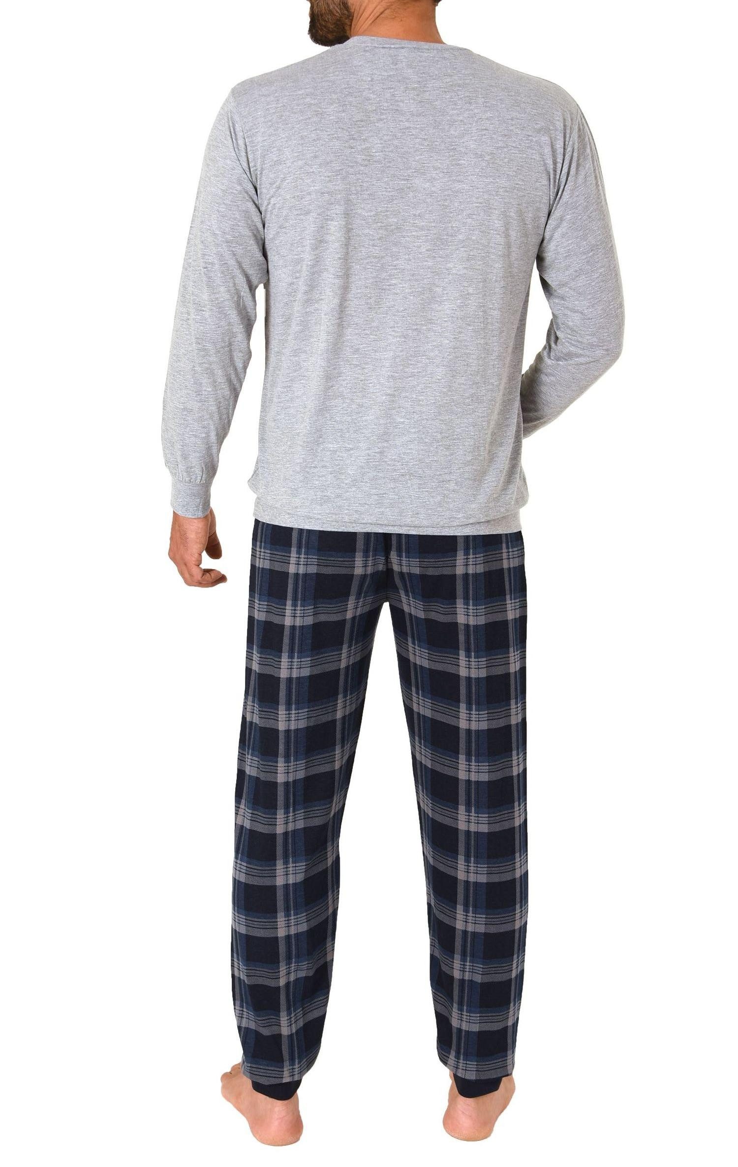 Normann Pyjama Normann Herren Pyjama lang mit Bündchen und karierter Jersey Hose