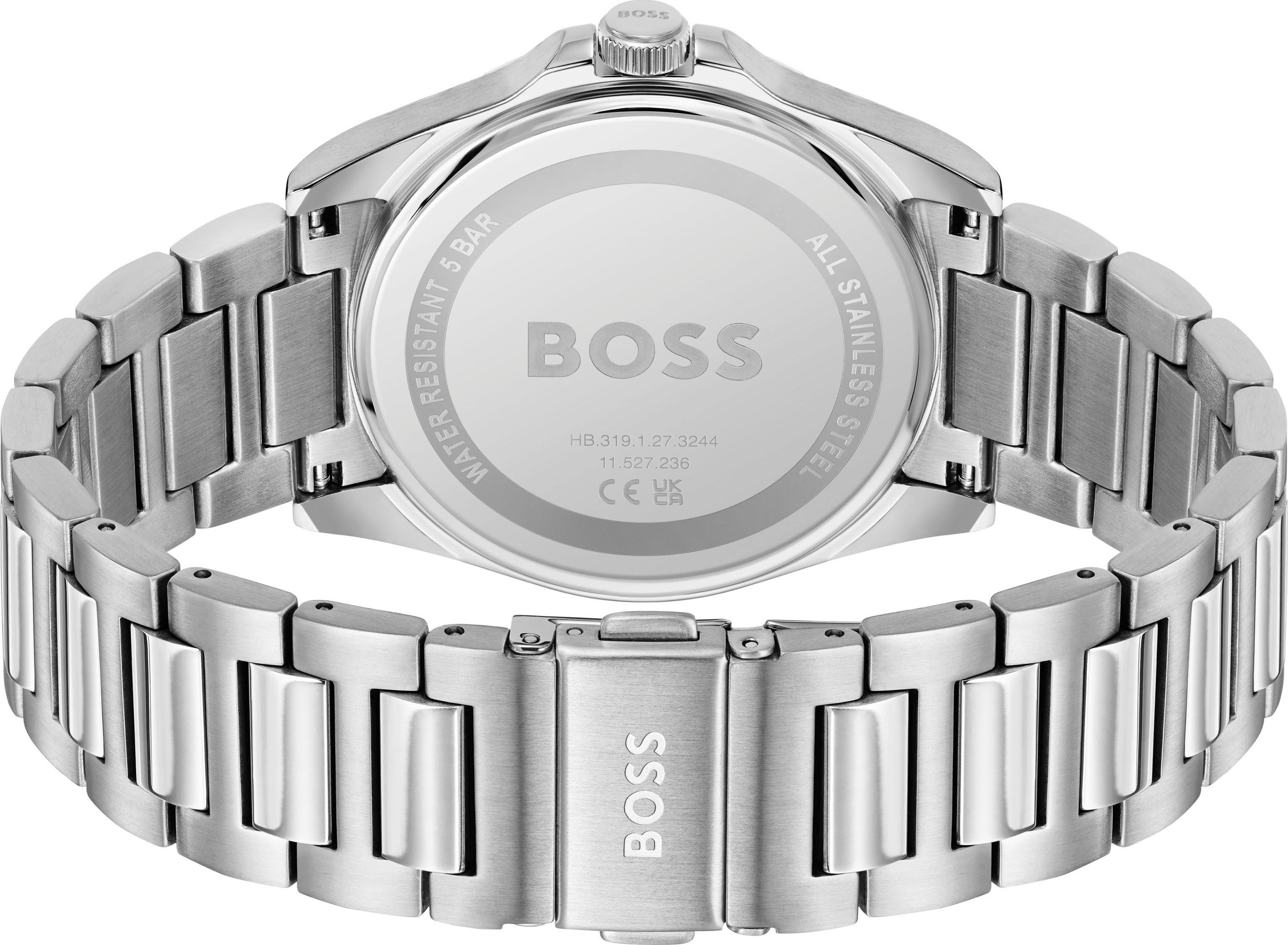 BOSS Quarzuhr STRIKE 1514176, Armbanduhr, Damenuhr, Herrenuhr, Edelstahlarmband, analog, Tag