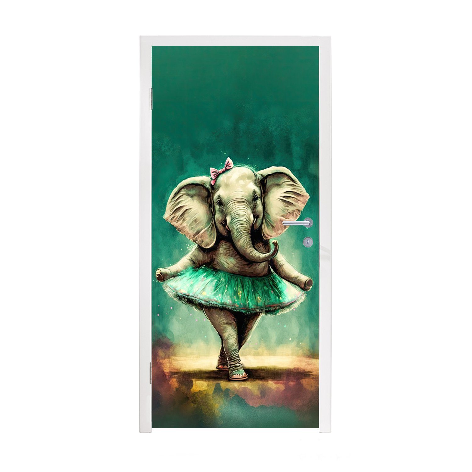 MuchoWow Türtapete Elefant - Ballerina - Farbe - Bogen - Porträt - Kinder, Matt, bedruckt, (1 St), Fototapete für Tür, Türaufkleber, 75x205 cm