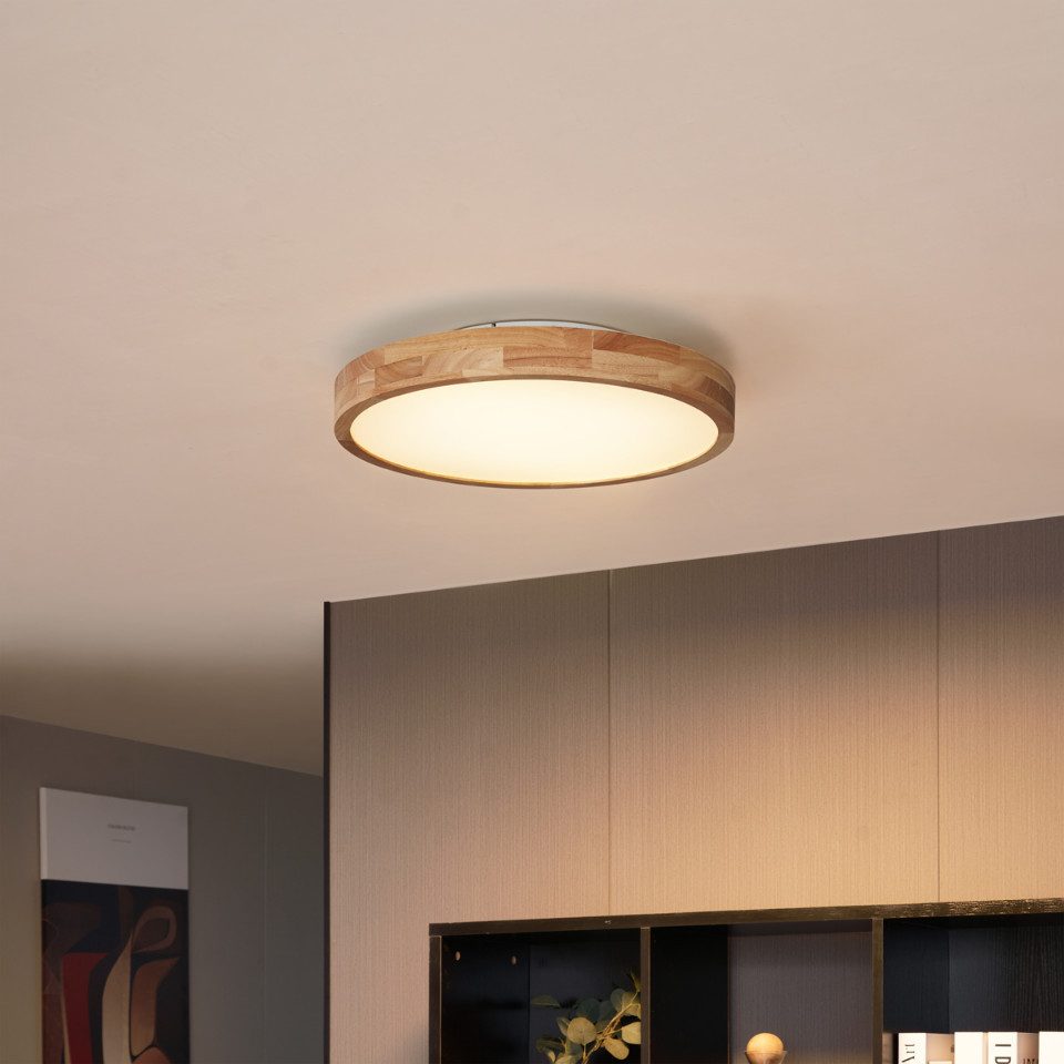 Qazqa Deckenleuchte Pecker, LED fest integriert, Extra-Warmweiß, QAZQA Deckenleuchte, integrated, Braun, Holz, Japandi