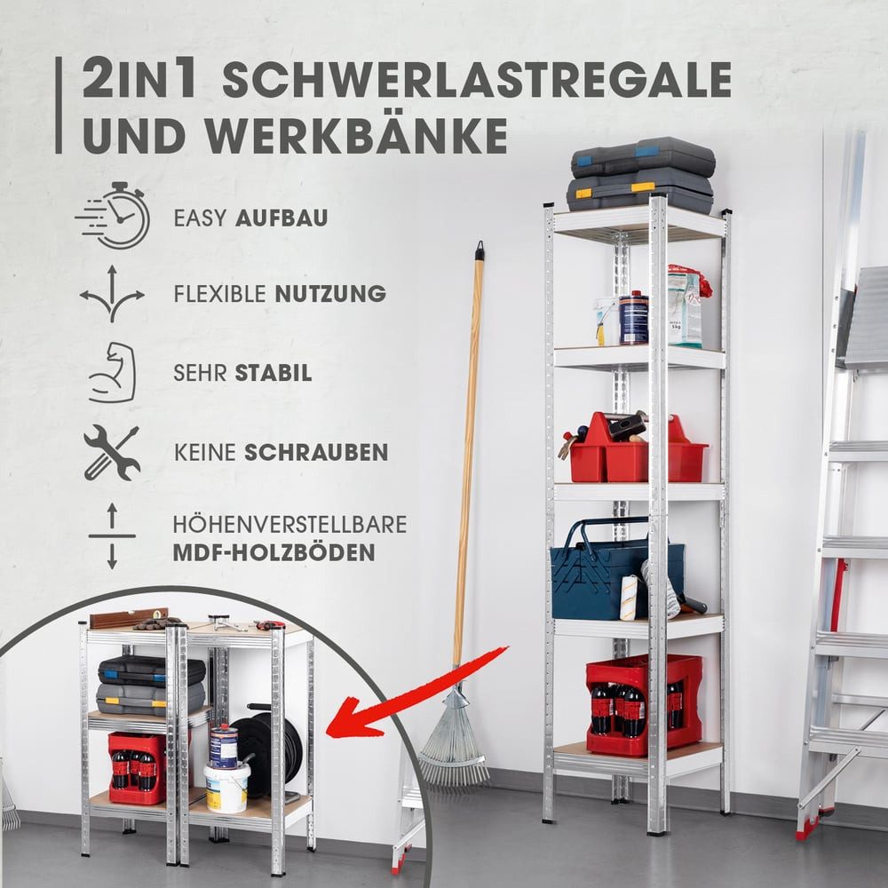 EASYmaxx Schwerlastregal 180x40x40 cm, 875 kg Traglast, 175 kg pro Ebene, 1 günstig online kaufen