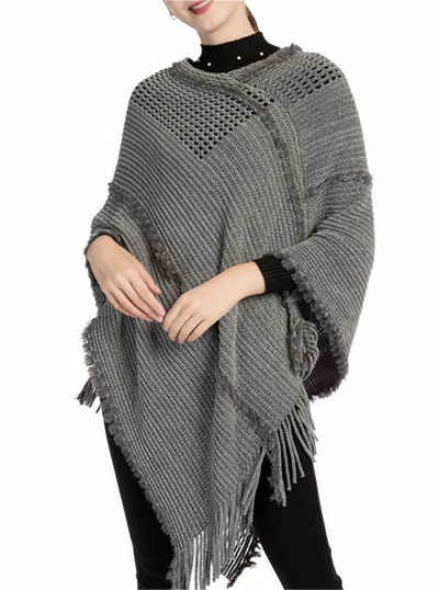 Rouemi Cape Damen Plüsch Puffer Jacke,einfache Mode warmen gestrickten Schal