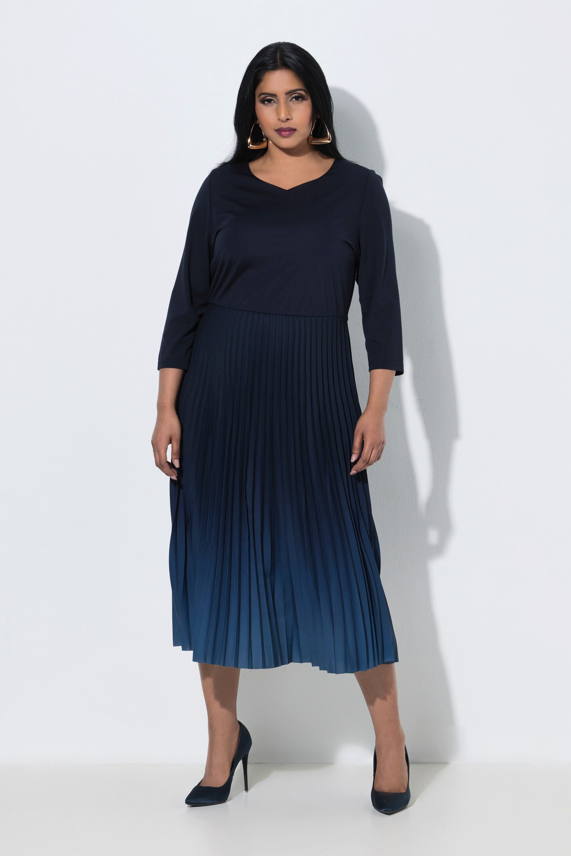 Ulla Popken Jerseykleid Midikleid mit Plisseerock