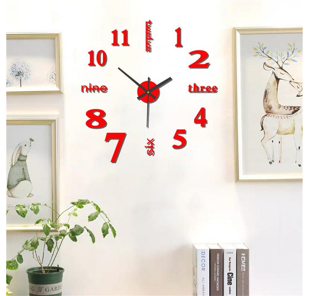 MOPUEA Wanduhr Wanduhr DIY Wanduhr mit 3D-Zahlen,Geräuschlos,Acryl,80-130 cm (Leises Uhrwerk, einfach zu installieren, langlebige)