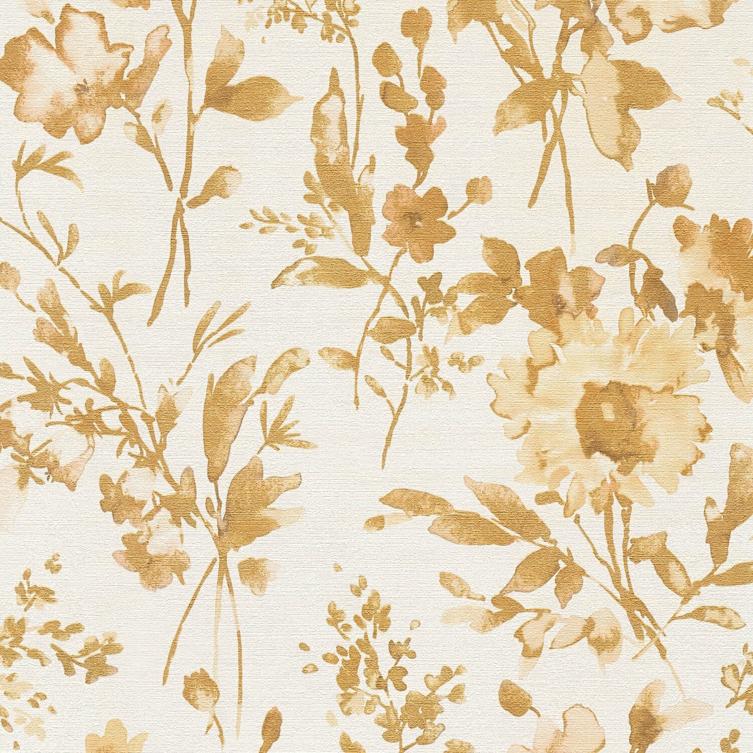 Profhome Vliestapete 790614-GU Blumen Tapete Floral Metallic Effekt creme gold, geprägt, (1 Rolle, 5,33 qm), heißgeprägte Vliestapete, goldfarben